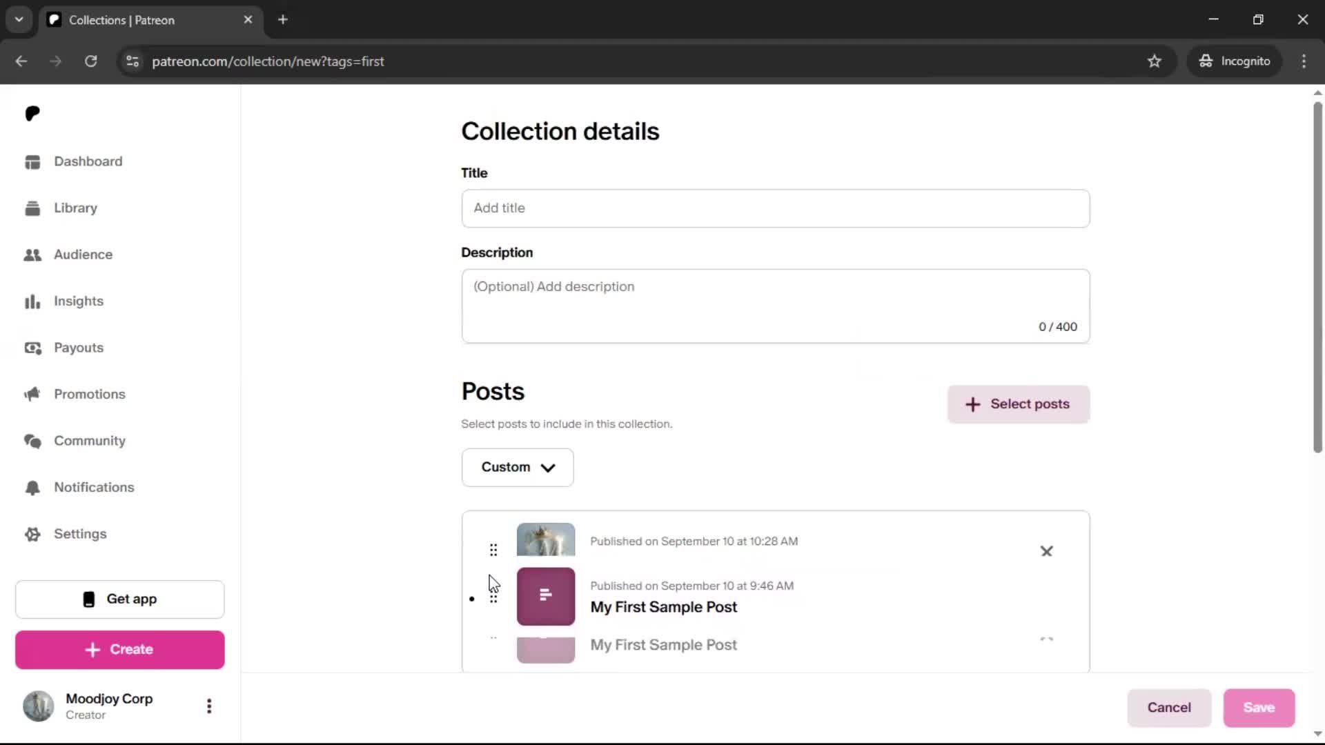 Creating a collection screenshot