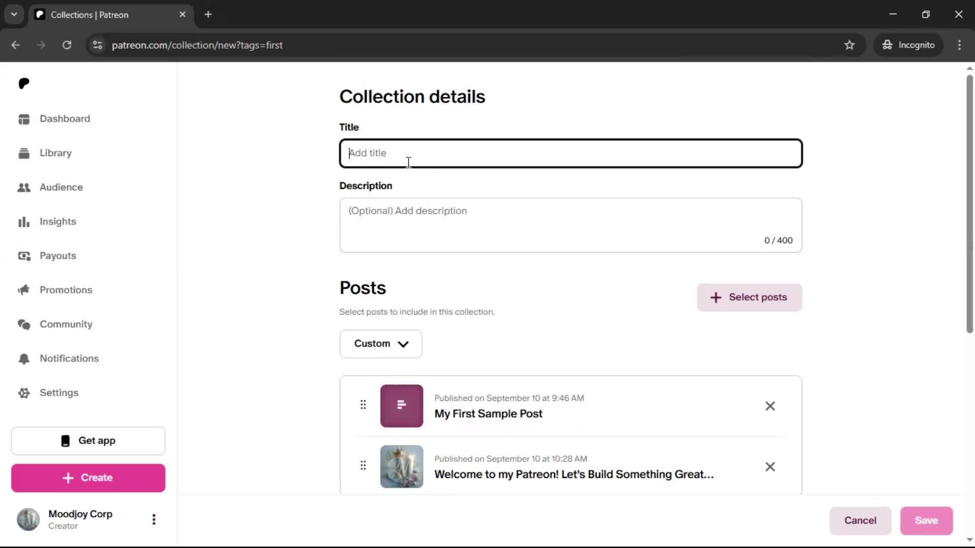 Creating a collection screenshot