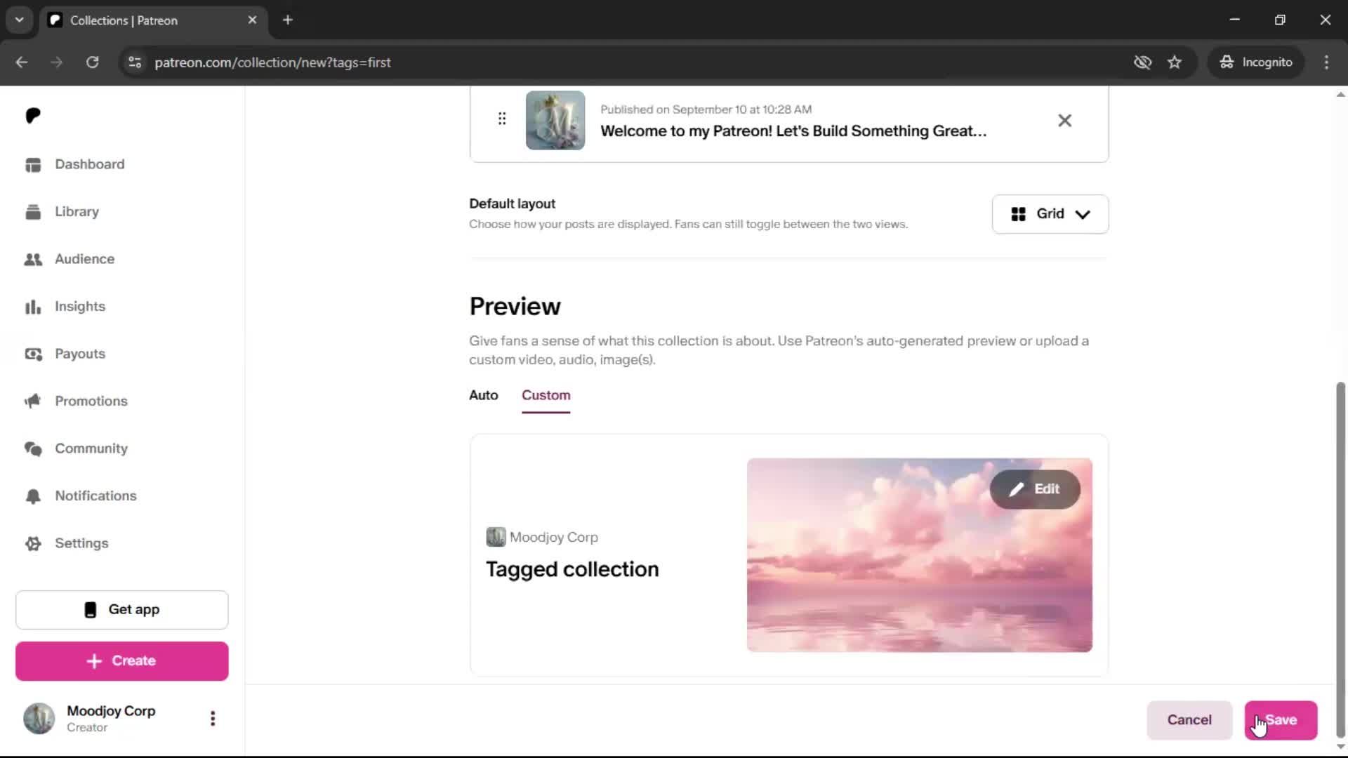 Creating a collection screenshot