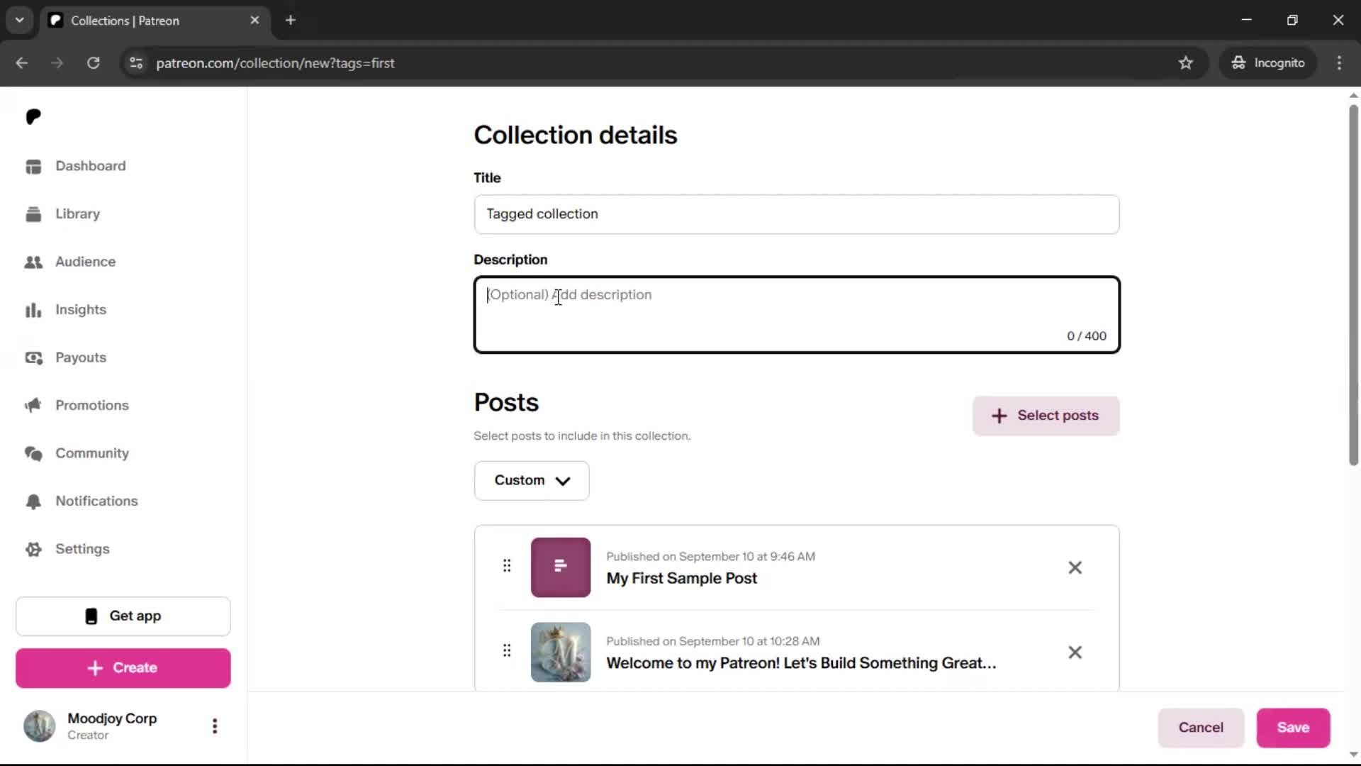 Creating a collection screenshot