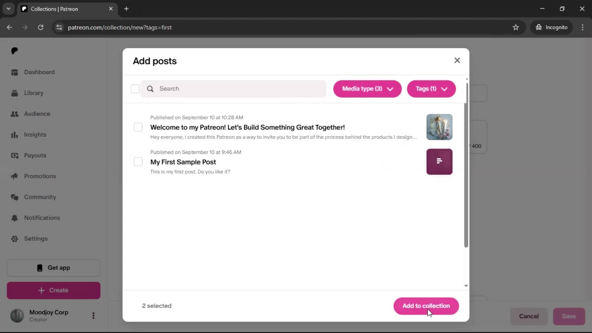 Creating a collection screenshot
