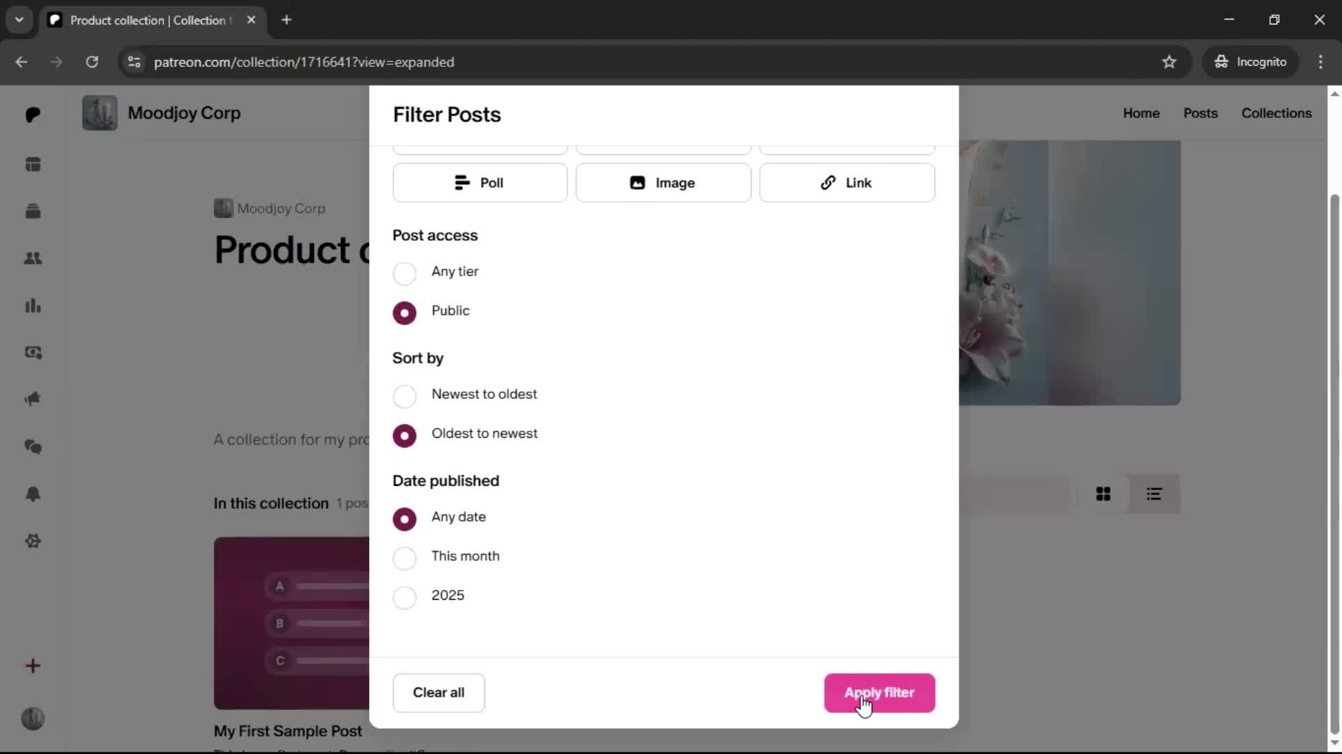 Creating a collection screenshot
