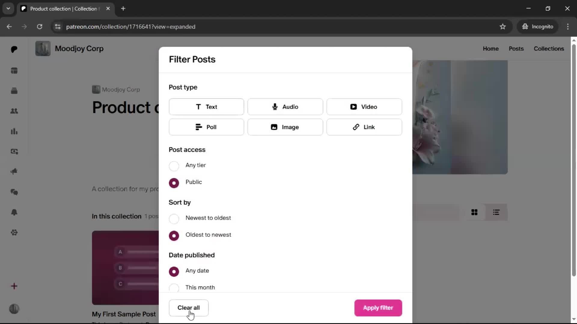 Creating a collection screenshot