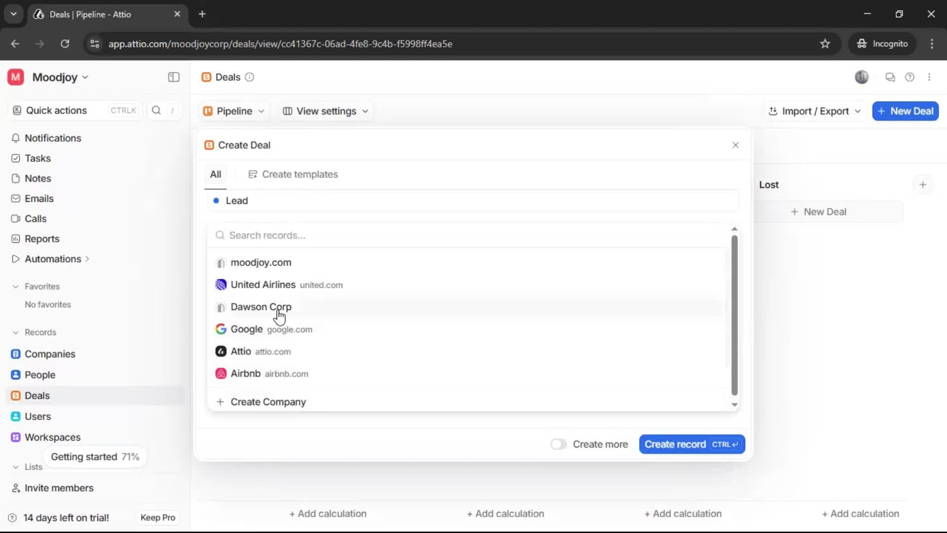 Creating a deal screenshot