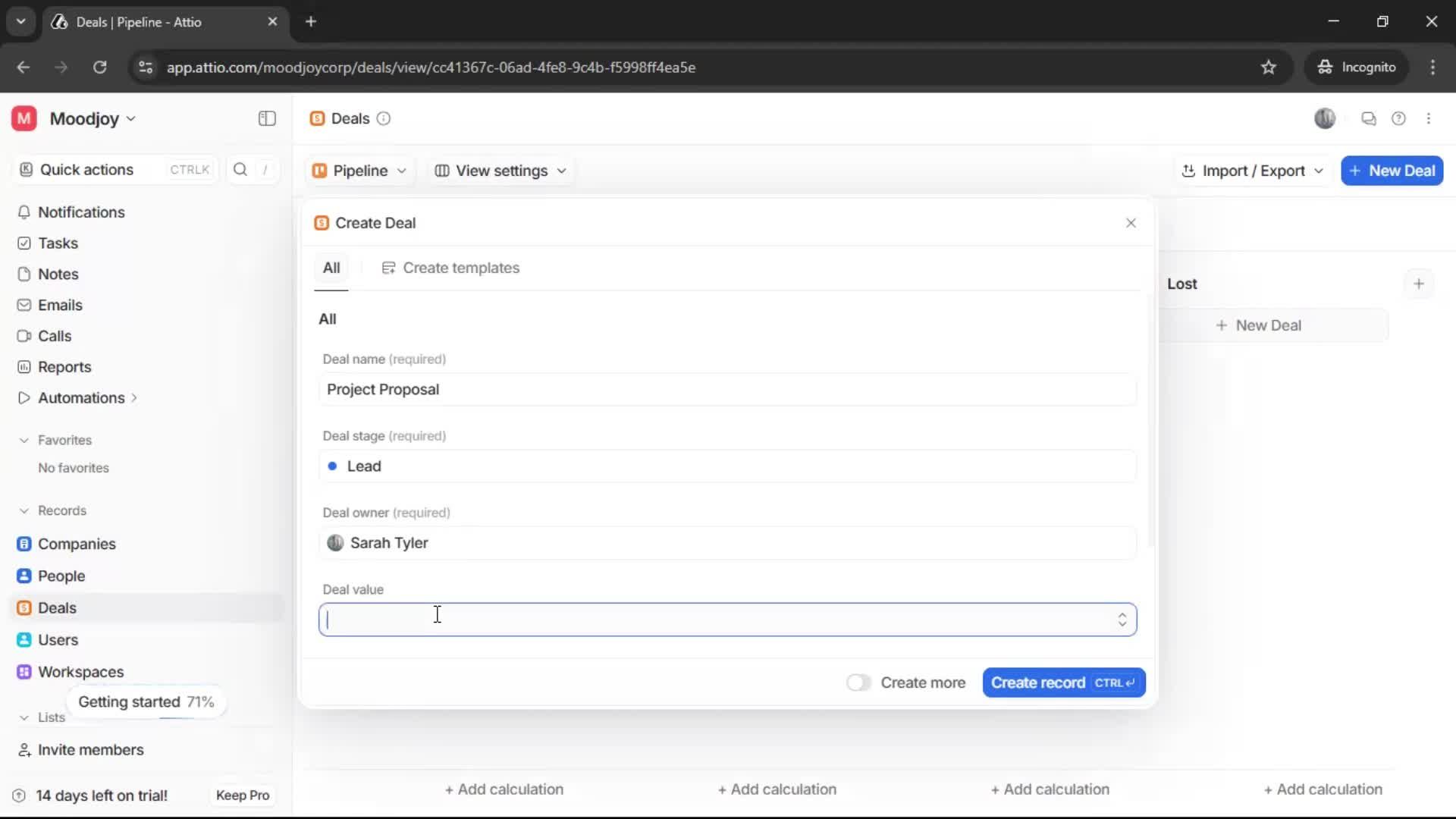 Creating a deal screenshot