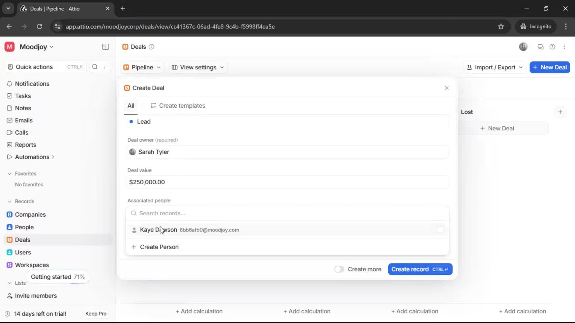 Creating a deal screenshot