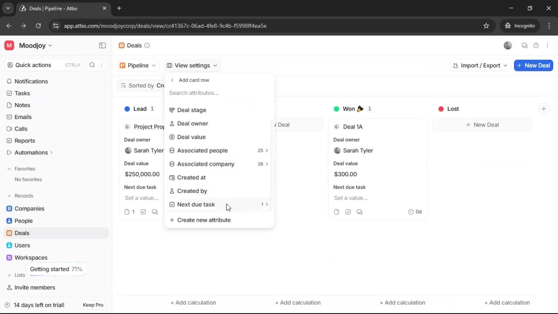 Creating a deal screenshot