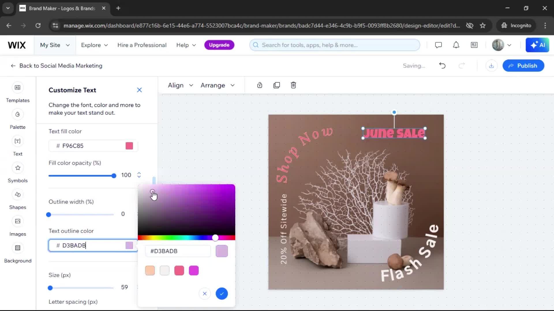 Creating a design on Wix video thumbnail