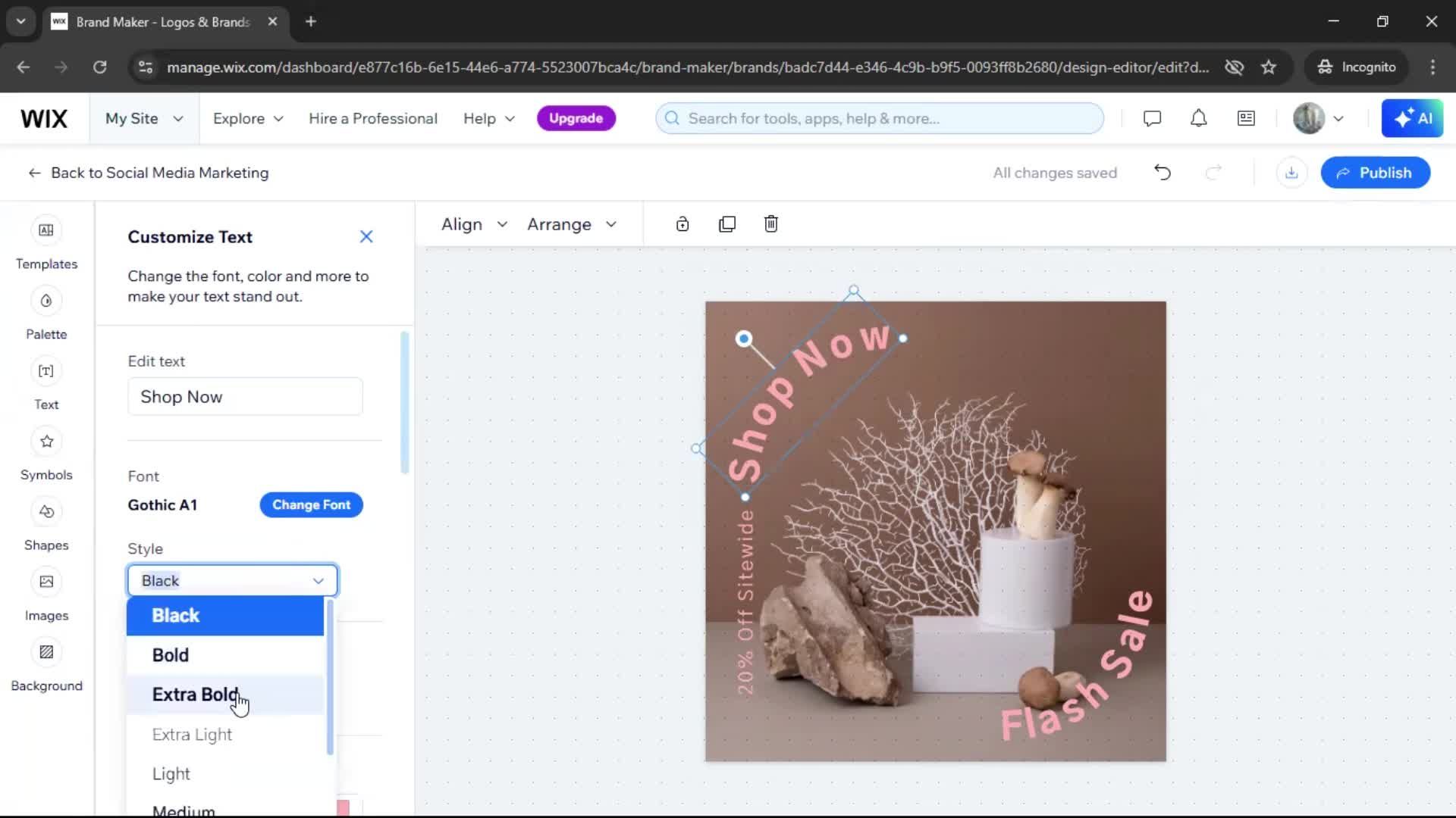 Creating a design on Wix video thumbnail