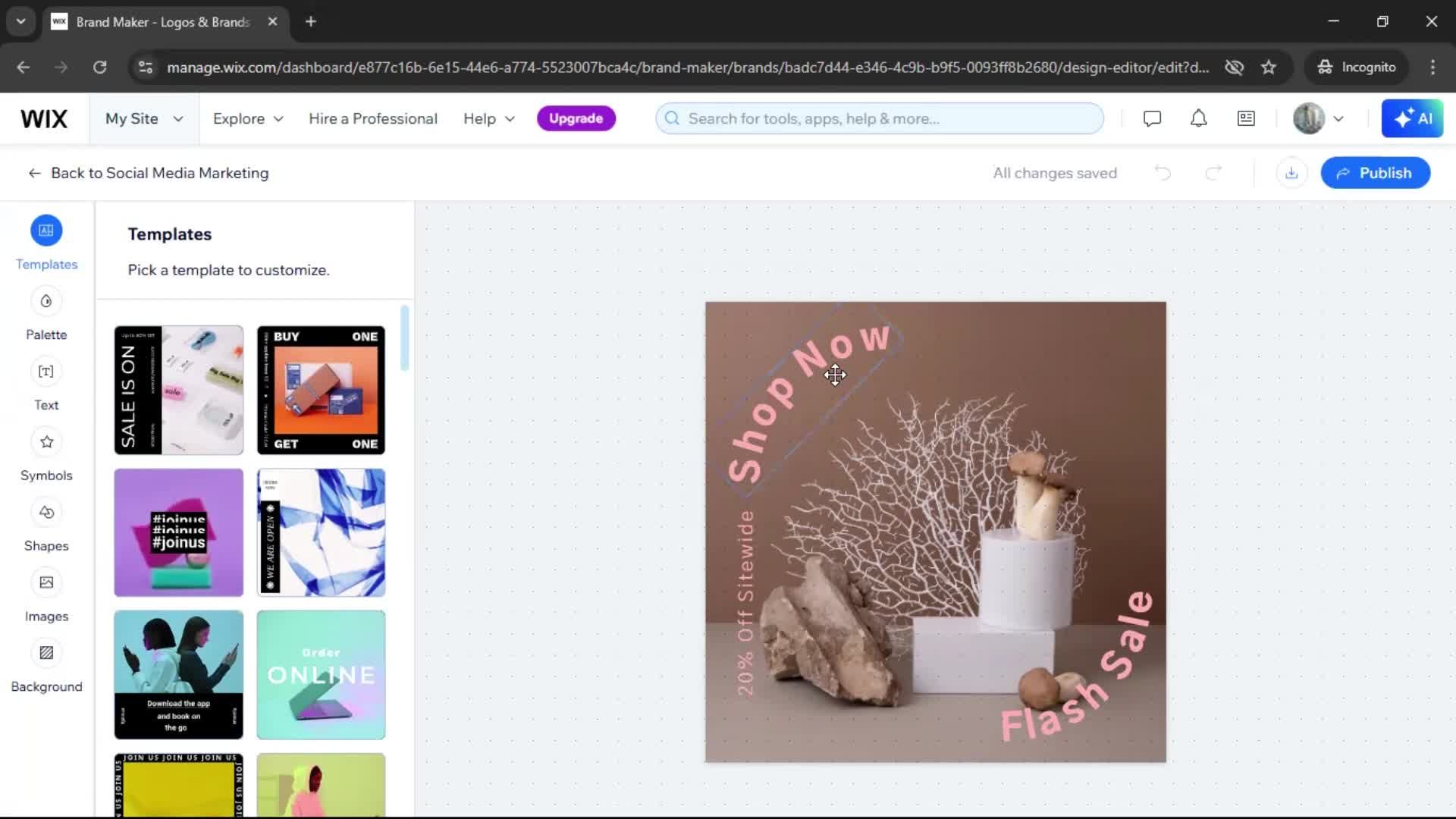 Creating a design on Wix video thumbnail