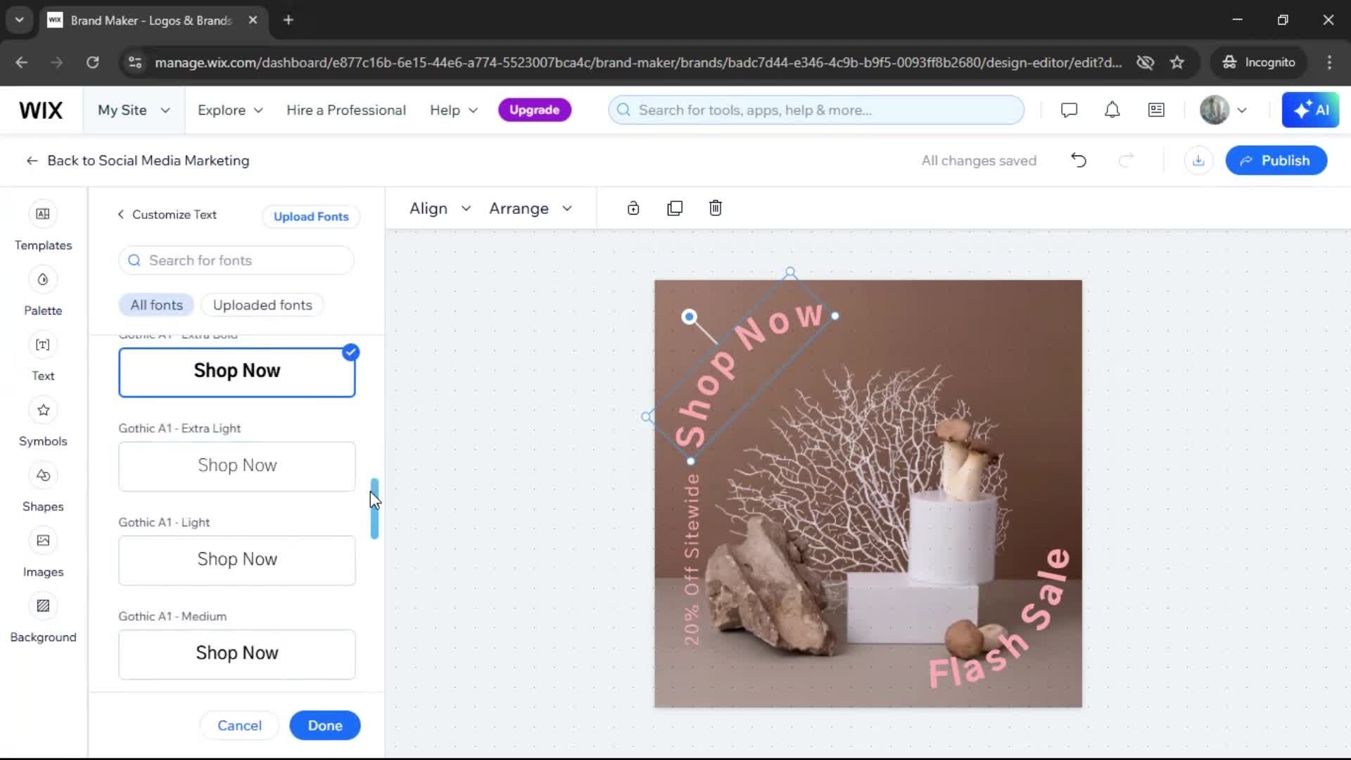 Creating a design on Wix video thumbnail