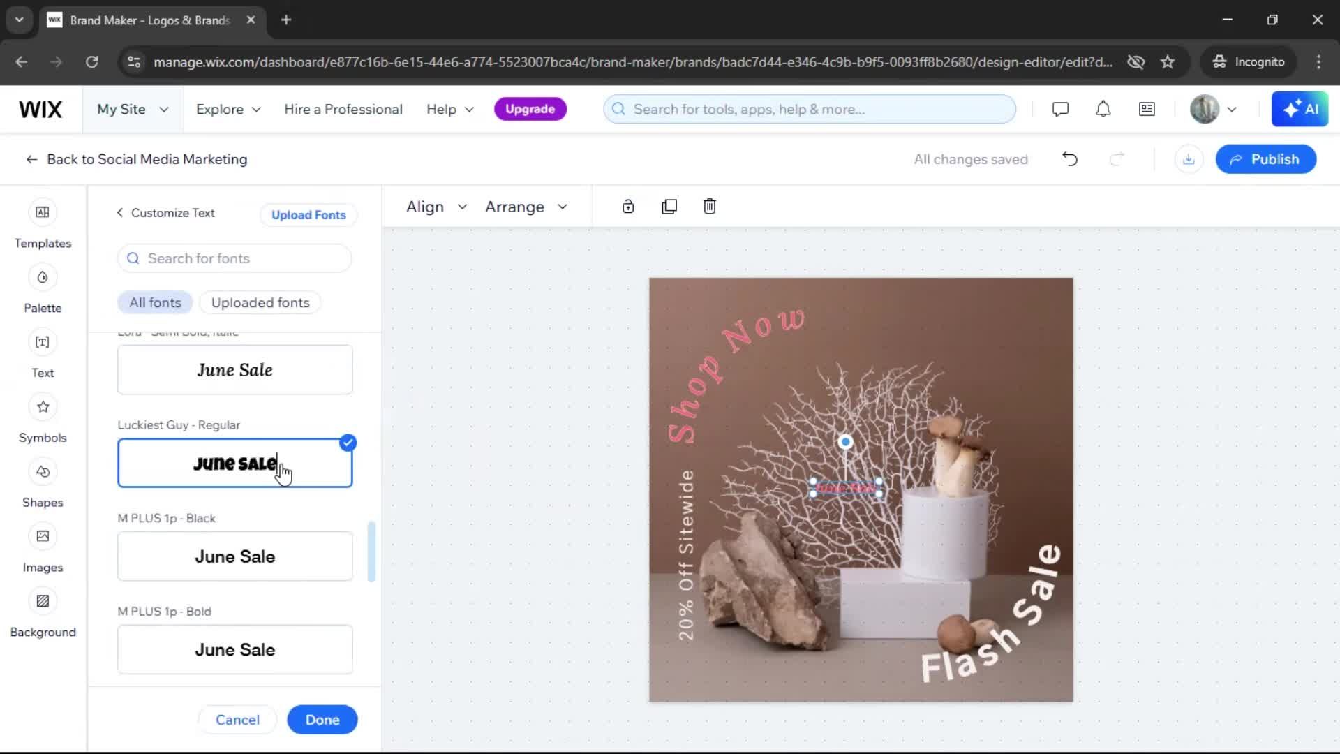 Creating a design on Wix video thumbnail