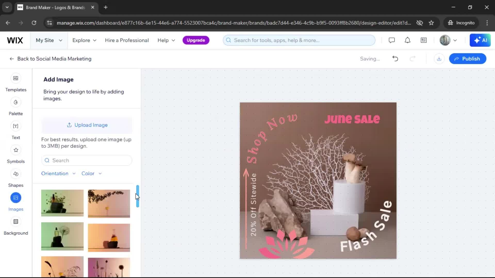 Creating a design on Wix video thumbnail