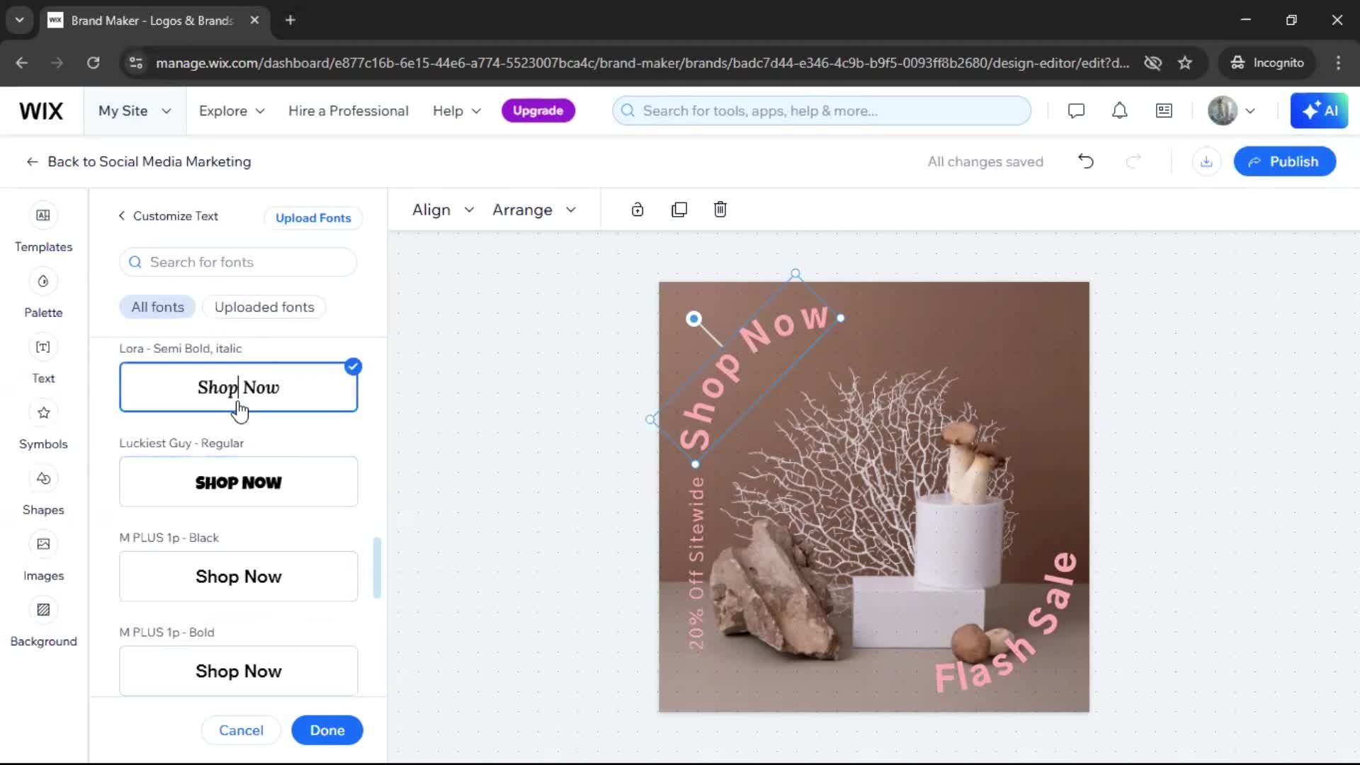 Creating a design on Wix video thumbnail