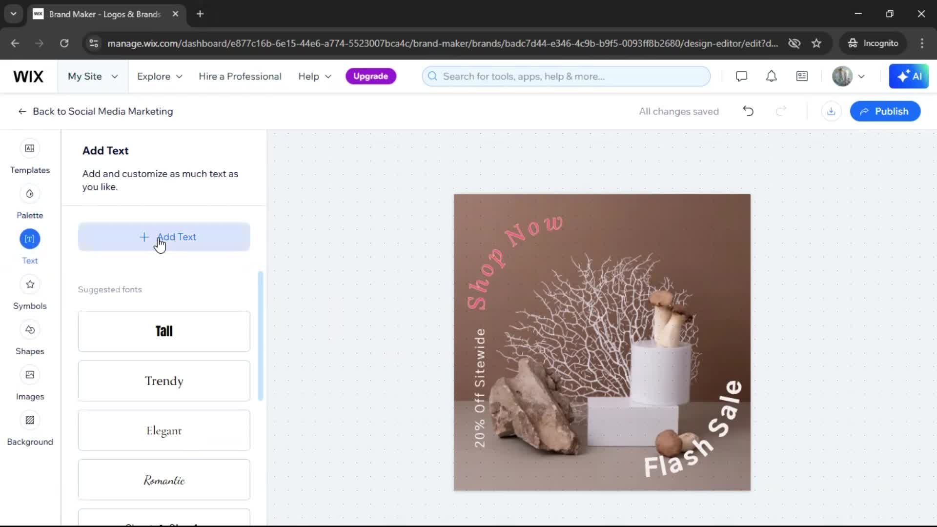 Creating a design on Wix video thumbnail