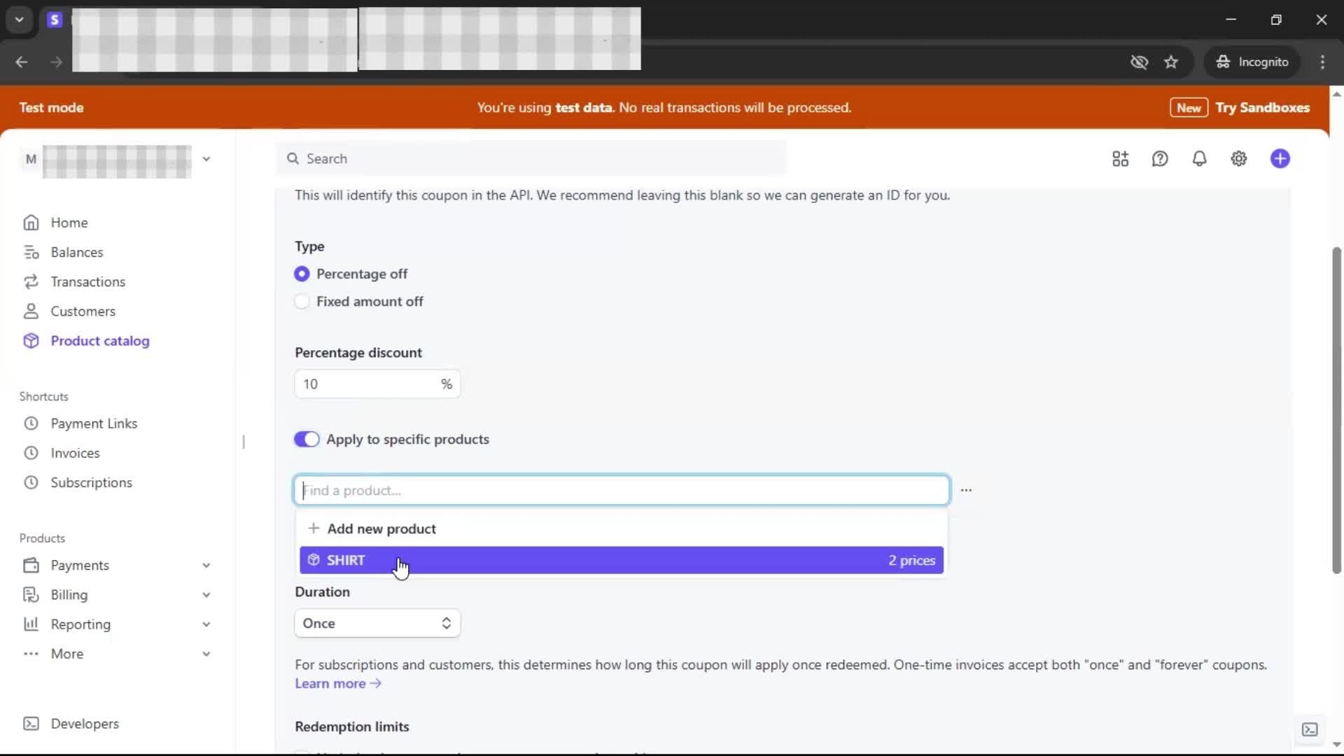 Creating a discount code screenshot