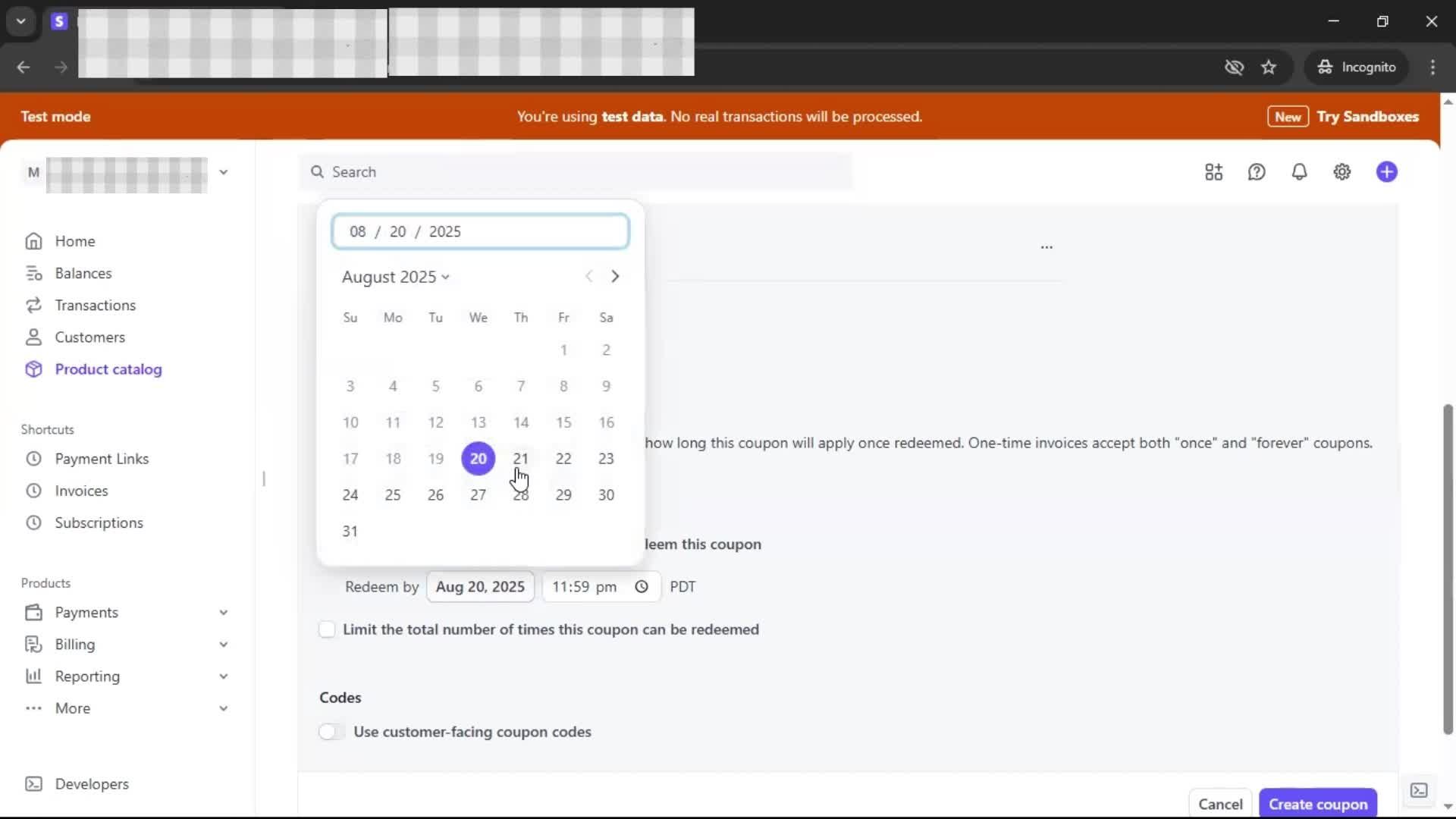 Creating a discount code screenshot