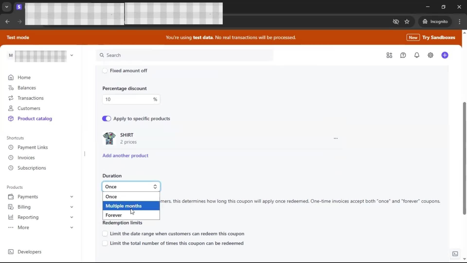 Creating a discount code screenshot
