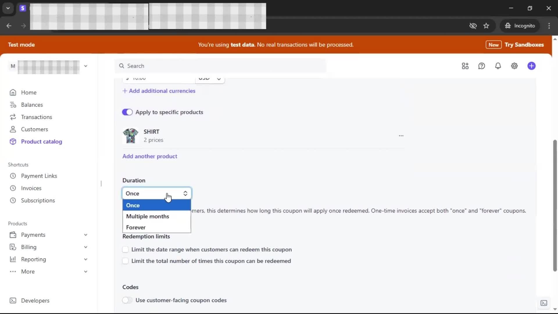 Creating a discount code screenshot