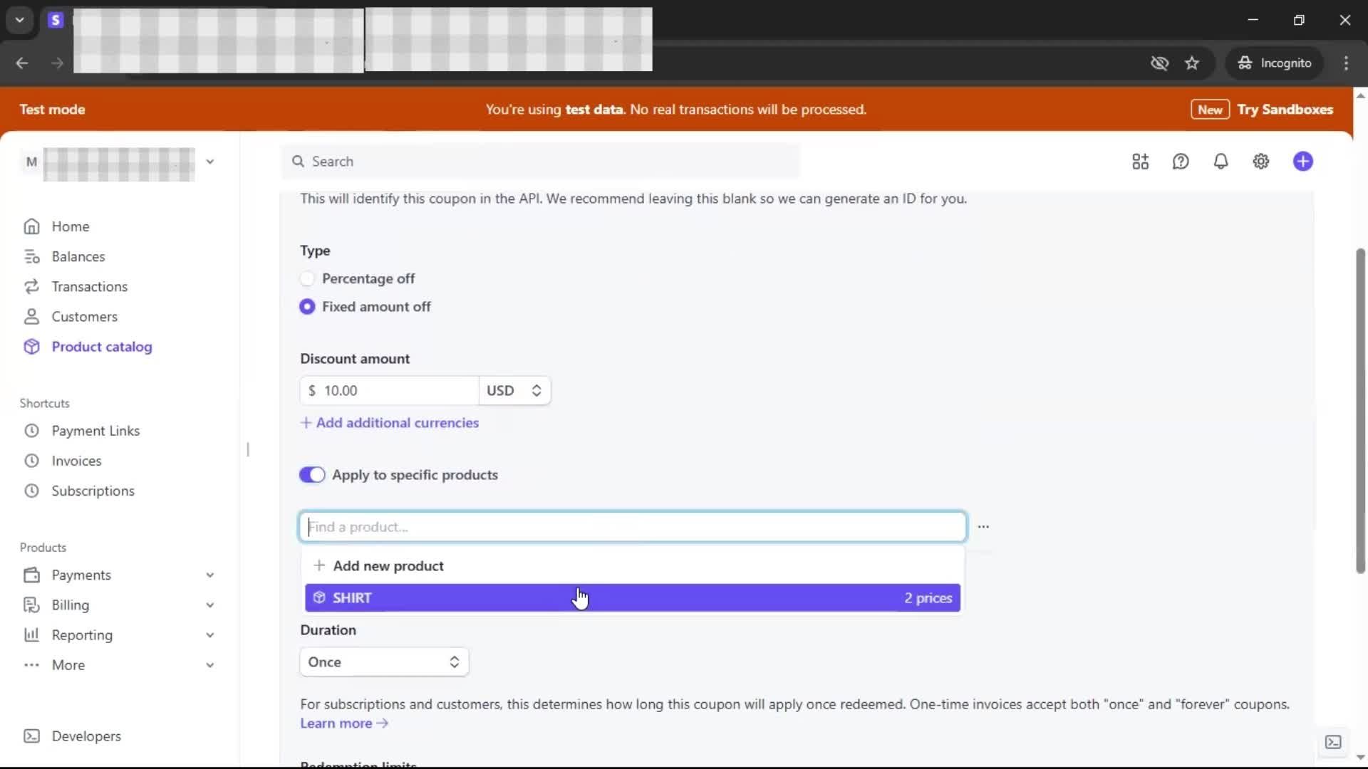 Creating a discount code screenshot