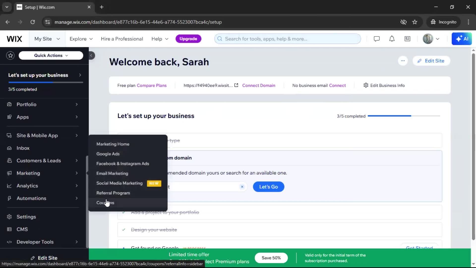 Creating a discount code screenshot
