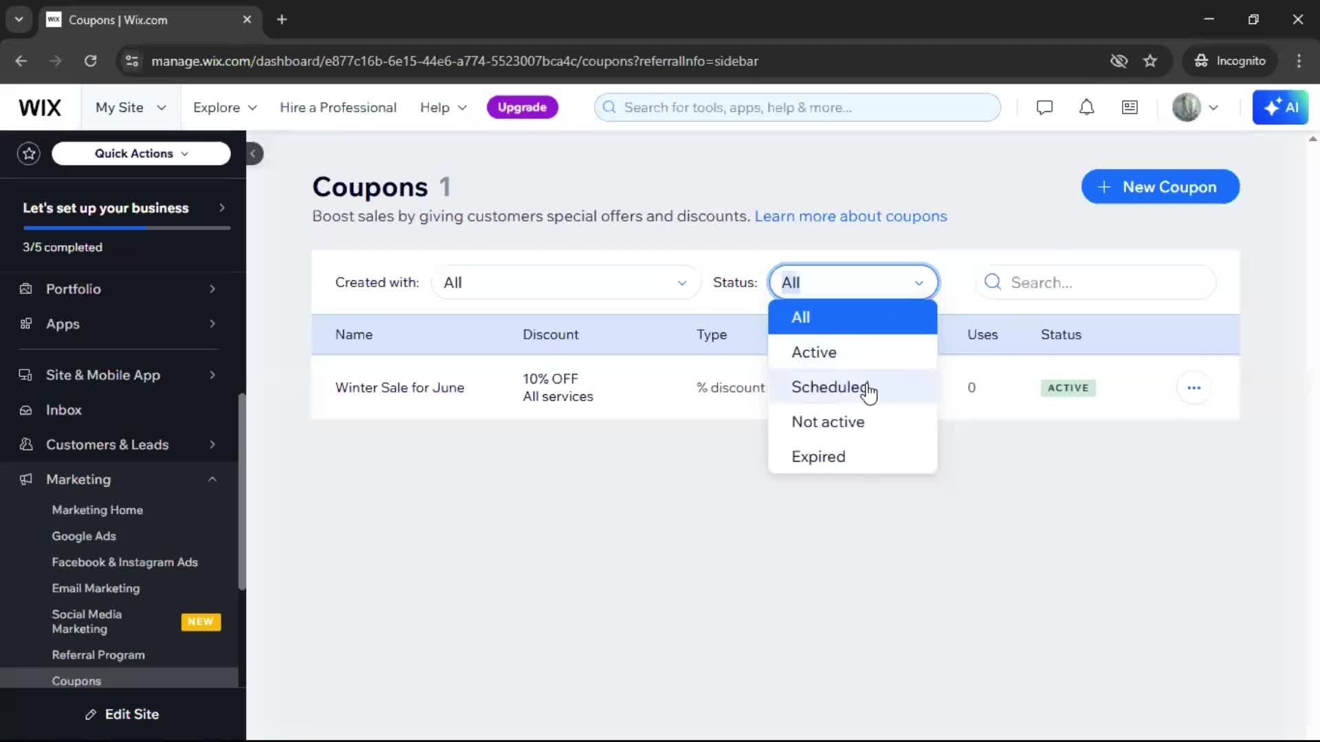 Creating a discount code screenshot