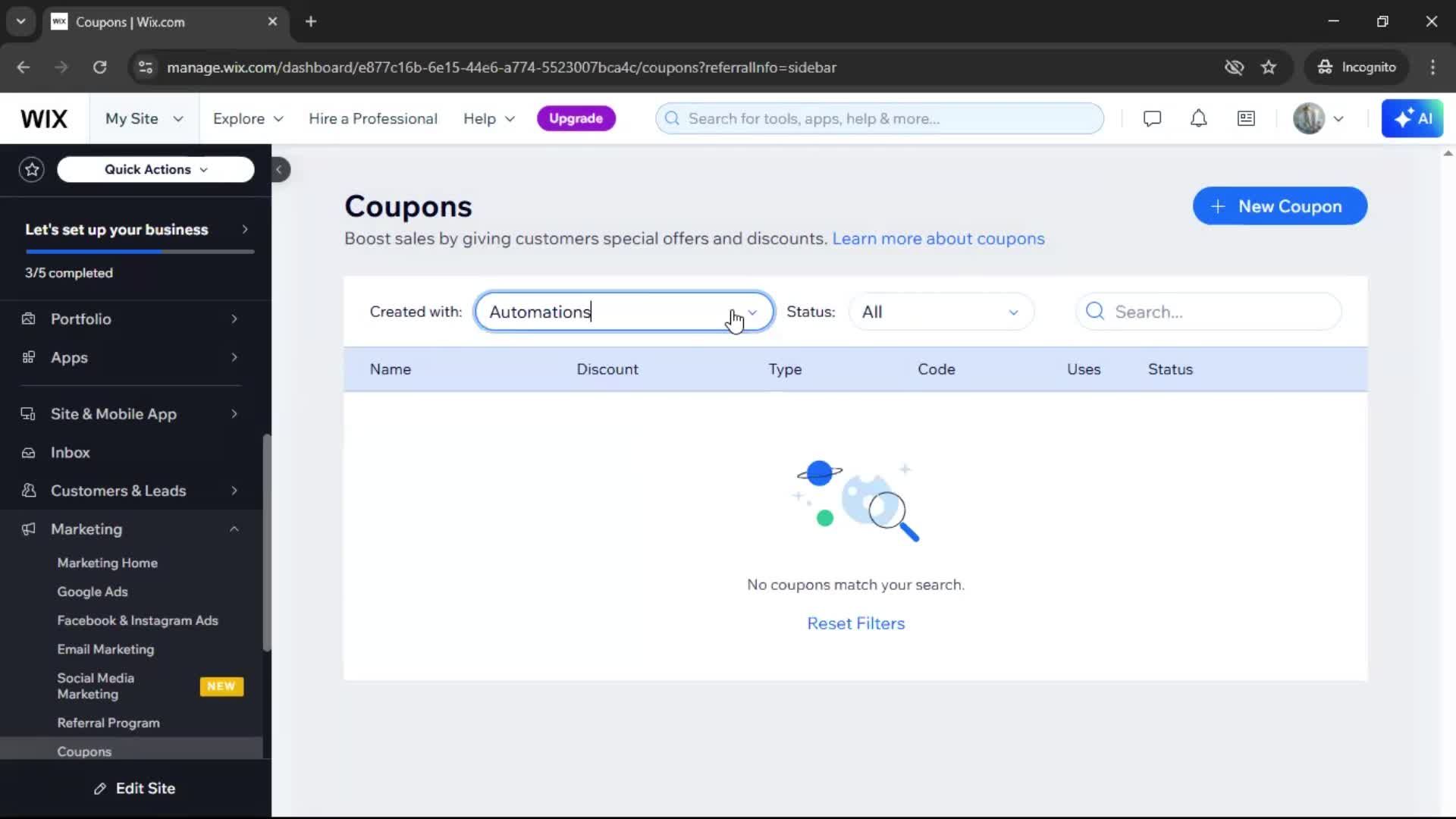 Creating a discount code screenshot