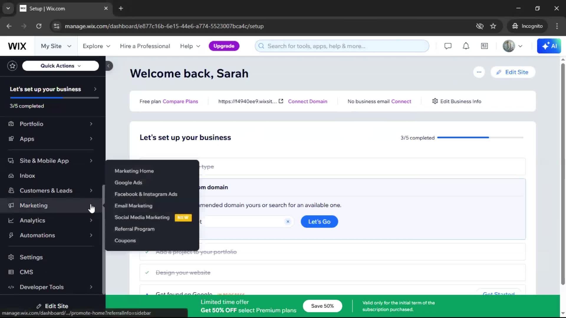 Creating a discount code screenshot