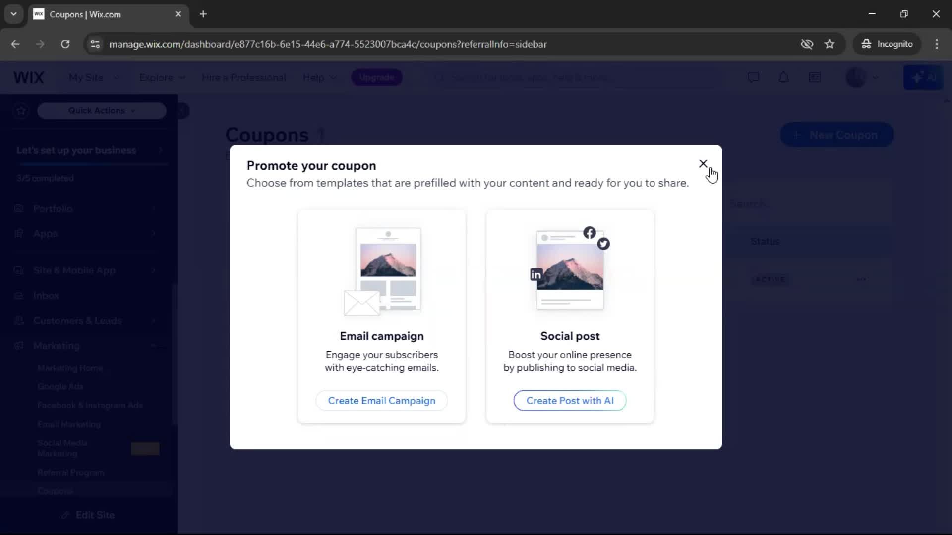 Creating a discount code screenshot