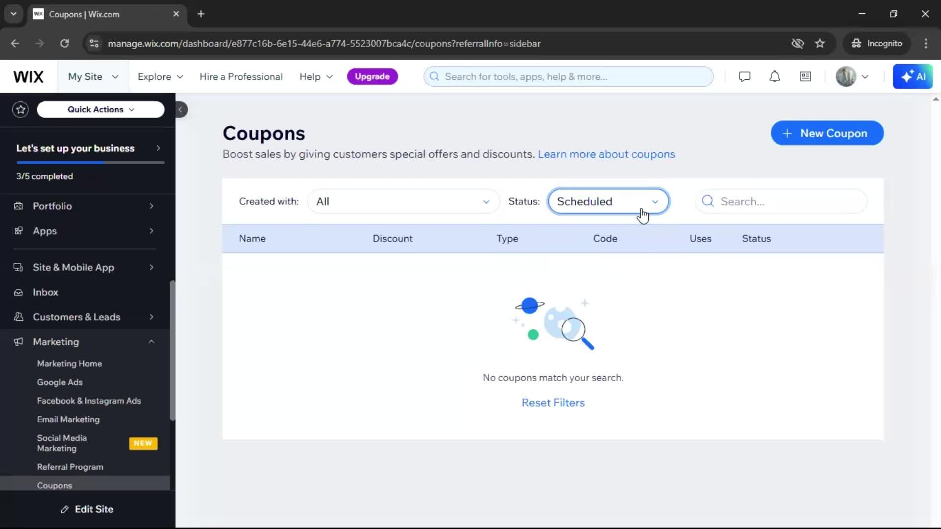 Creating a discount code screenshot