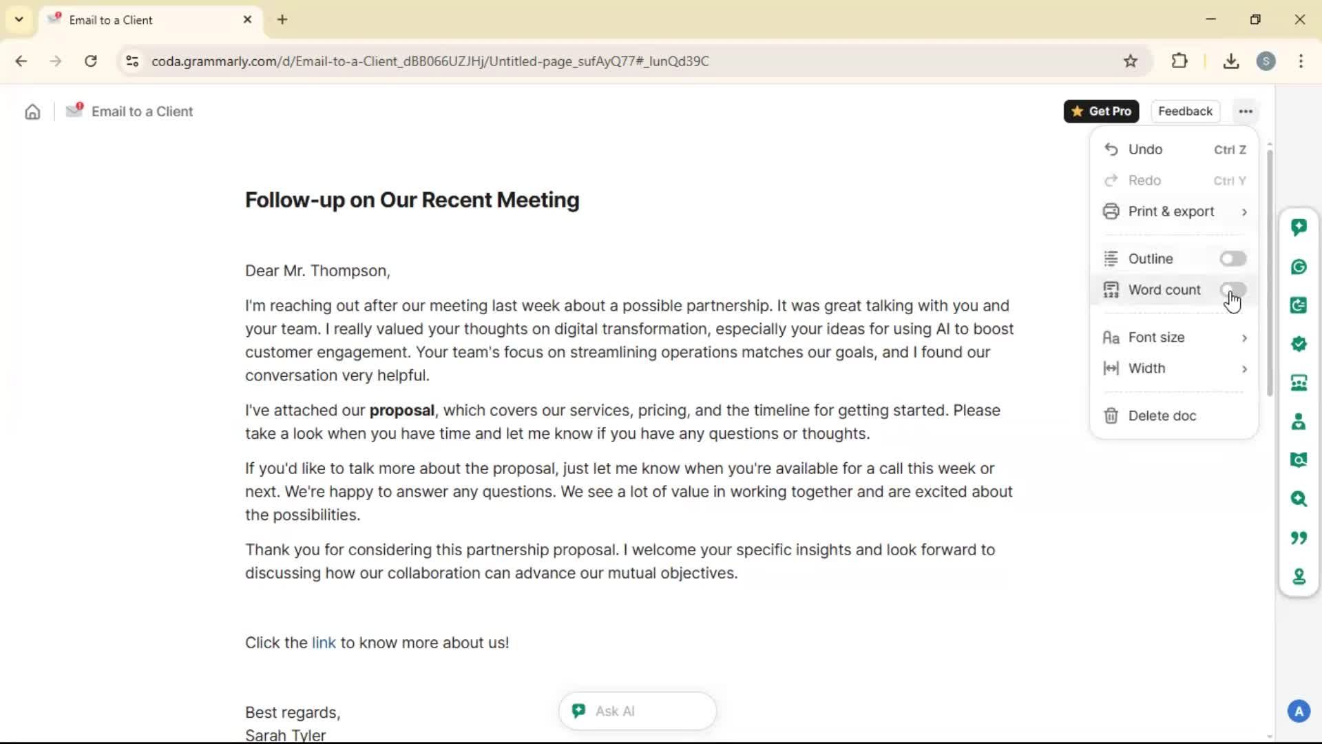 Creating a document screenshot