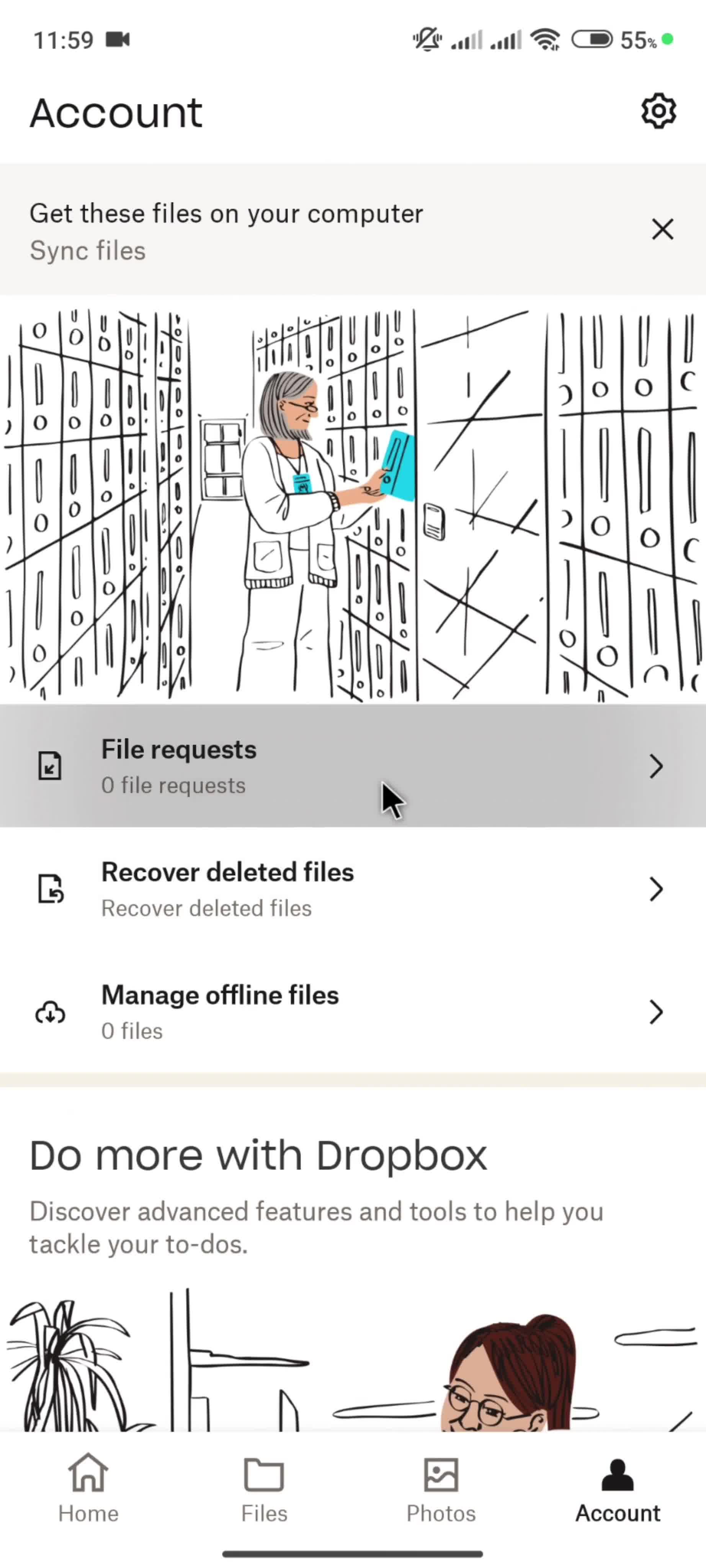 Creating a file request screenshot
