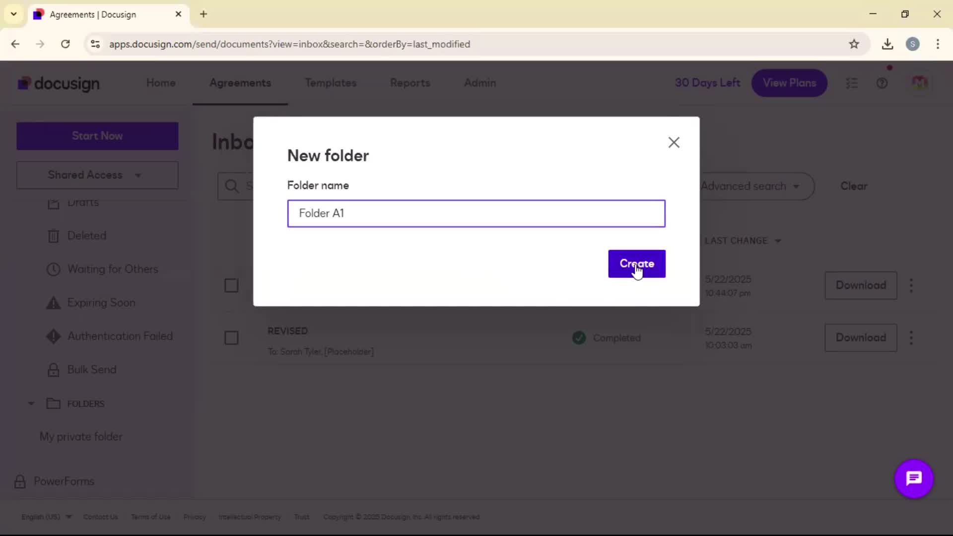 Creating a folder screenshot