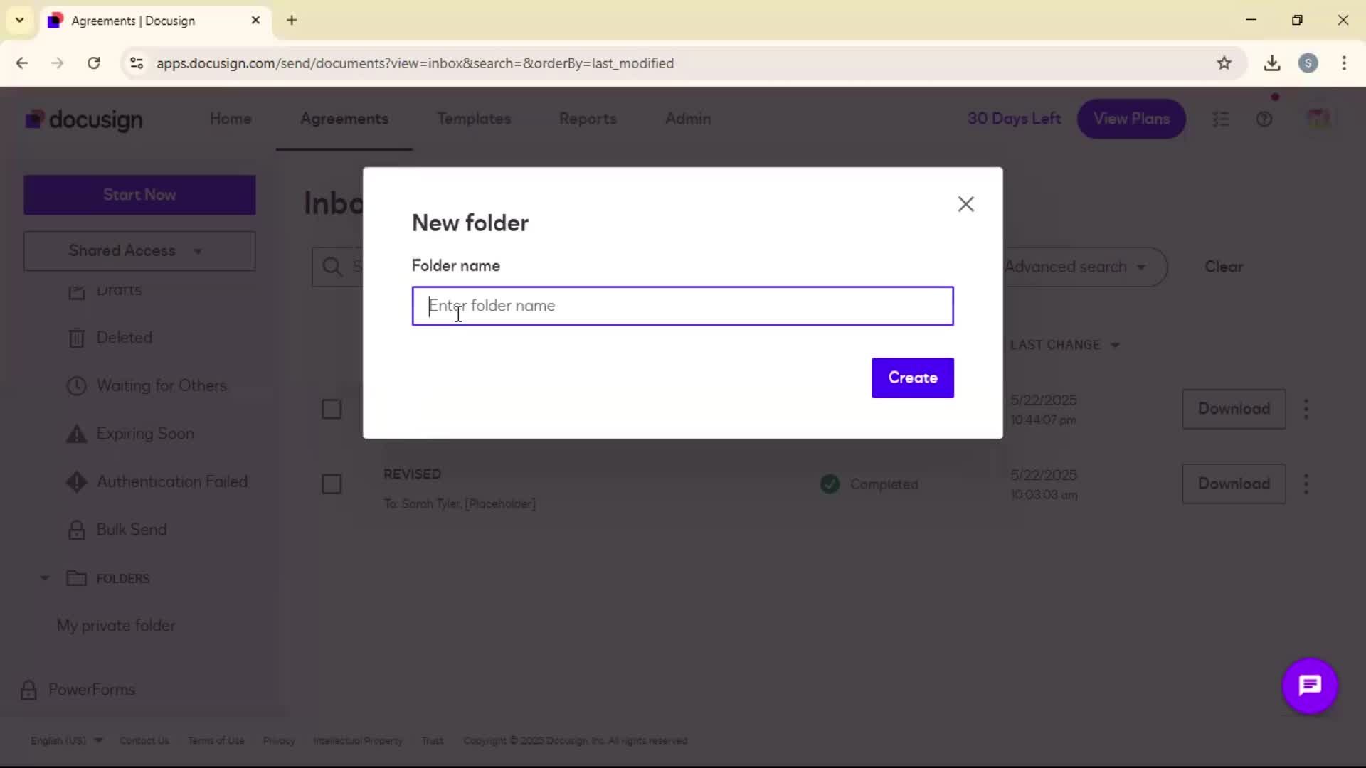 Creating a folder on Docusign video thumbnail