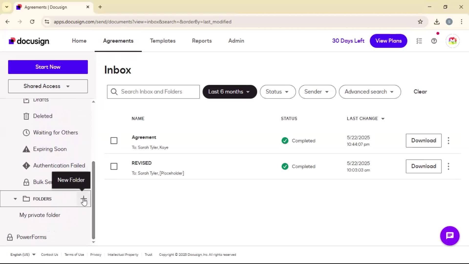 Creating a folder screenshot