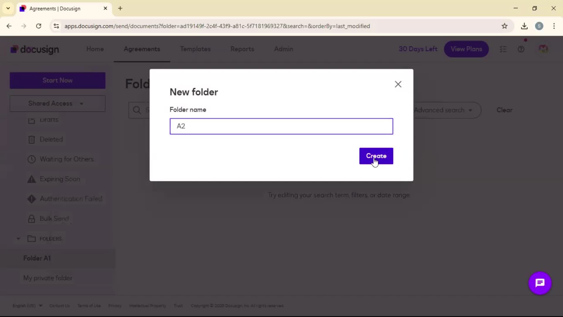 Creating a folder screenshot