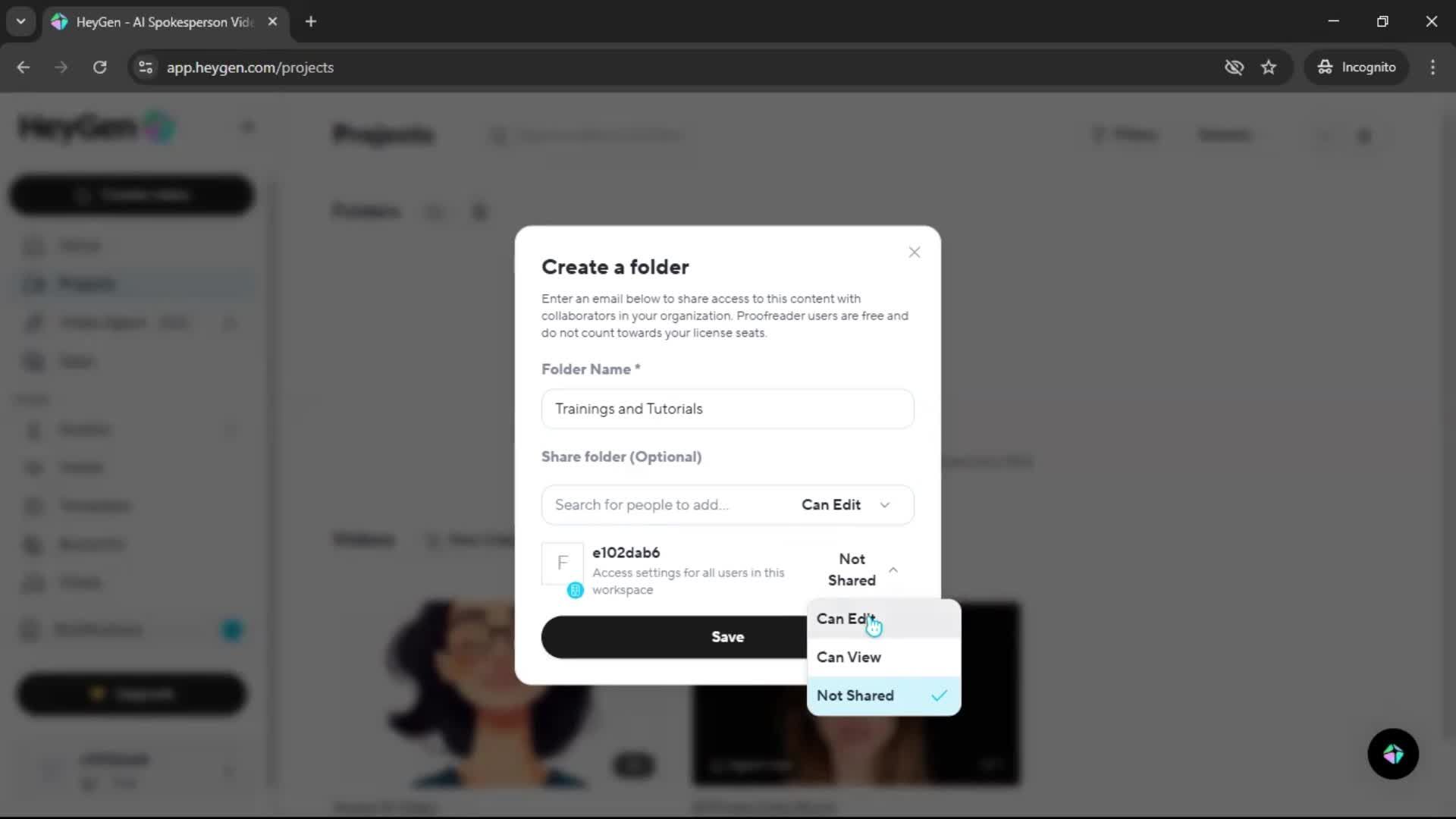 Creating a folder screenshot