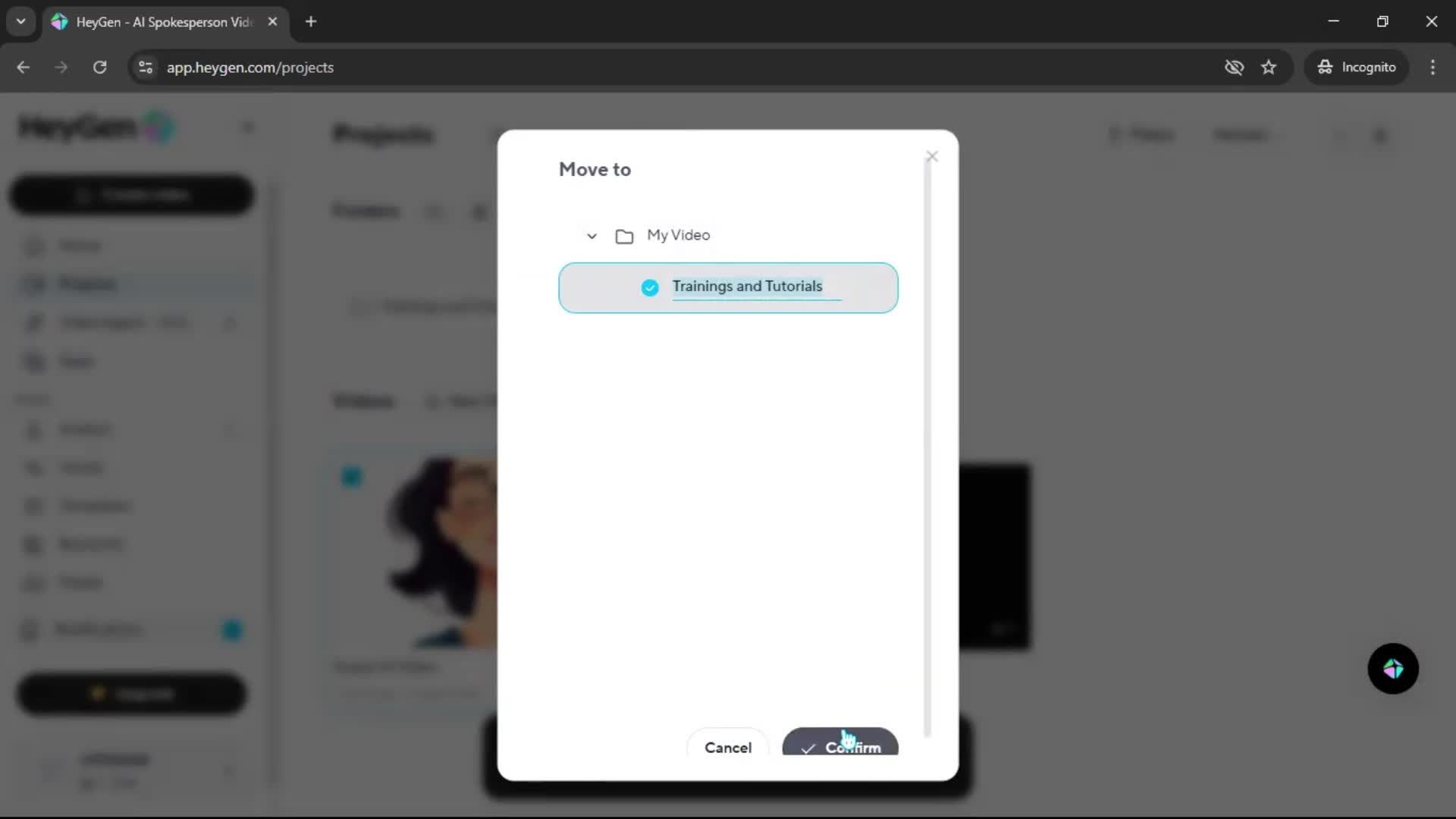 Creating a folder screenshot