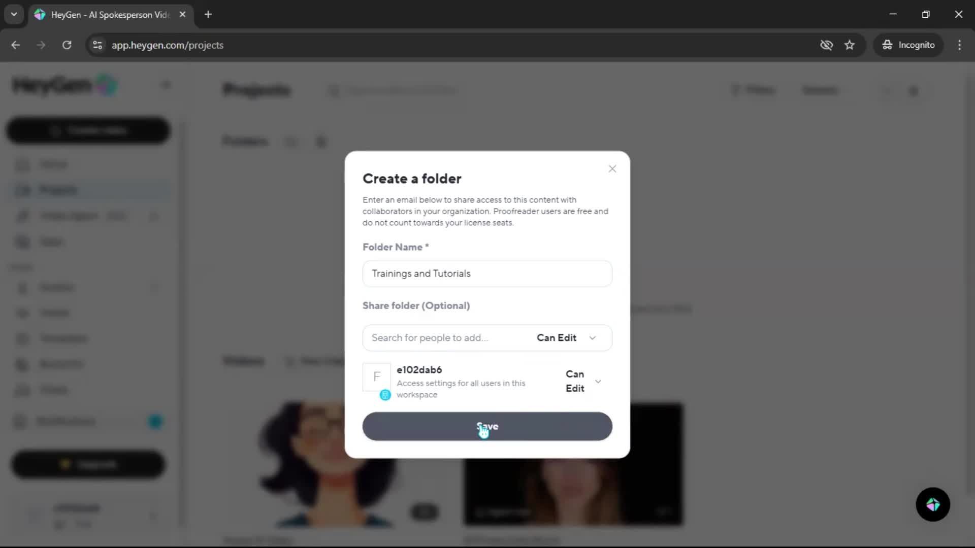 Creating a folder screenshot