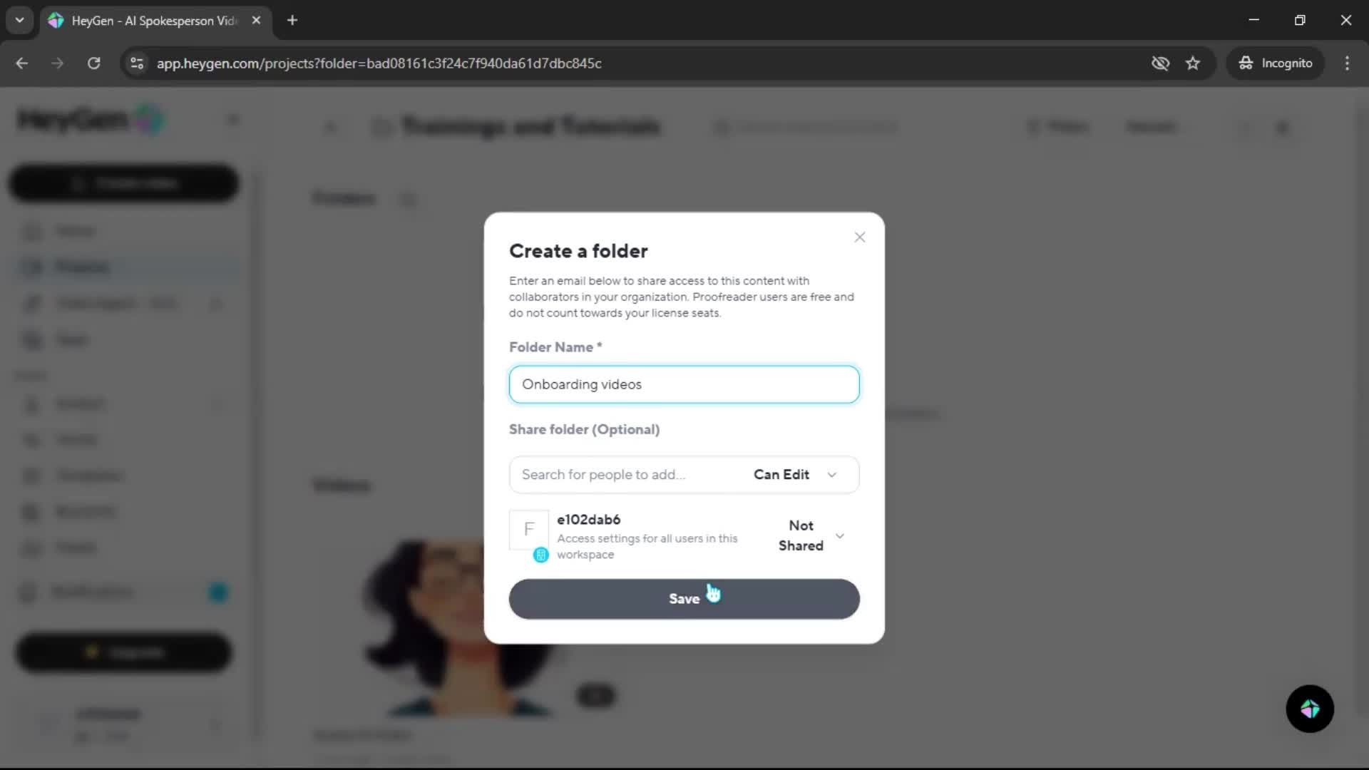 Creating a folder screenshot