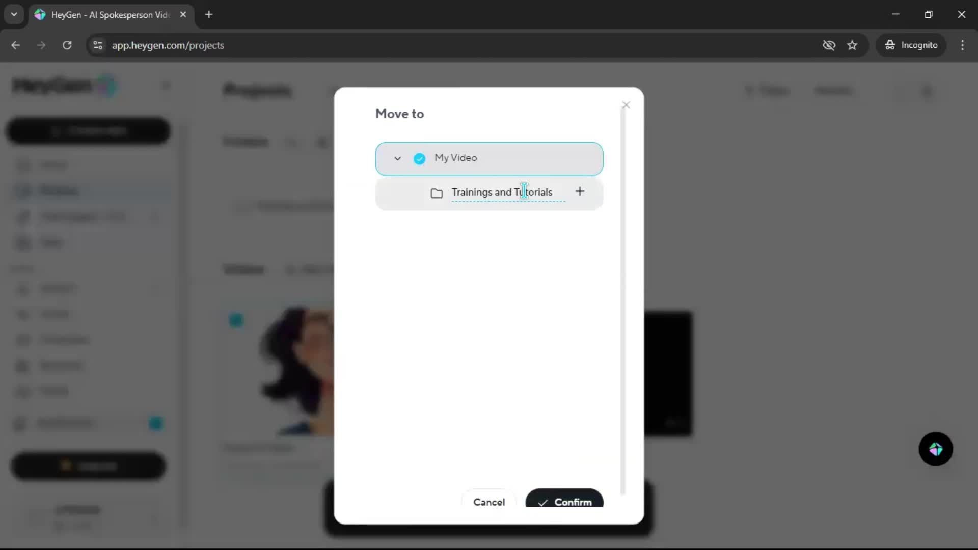 Creating a folder screenshot