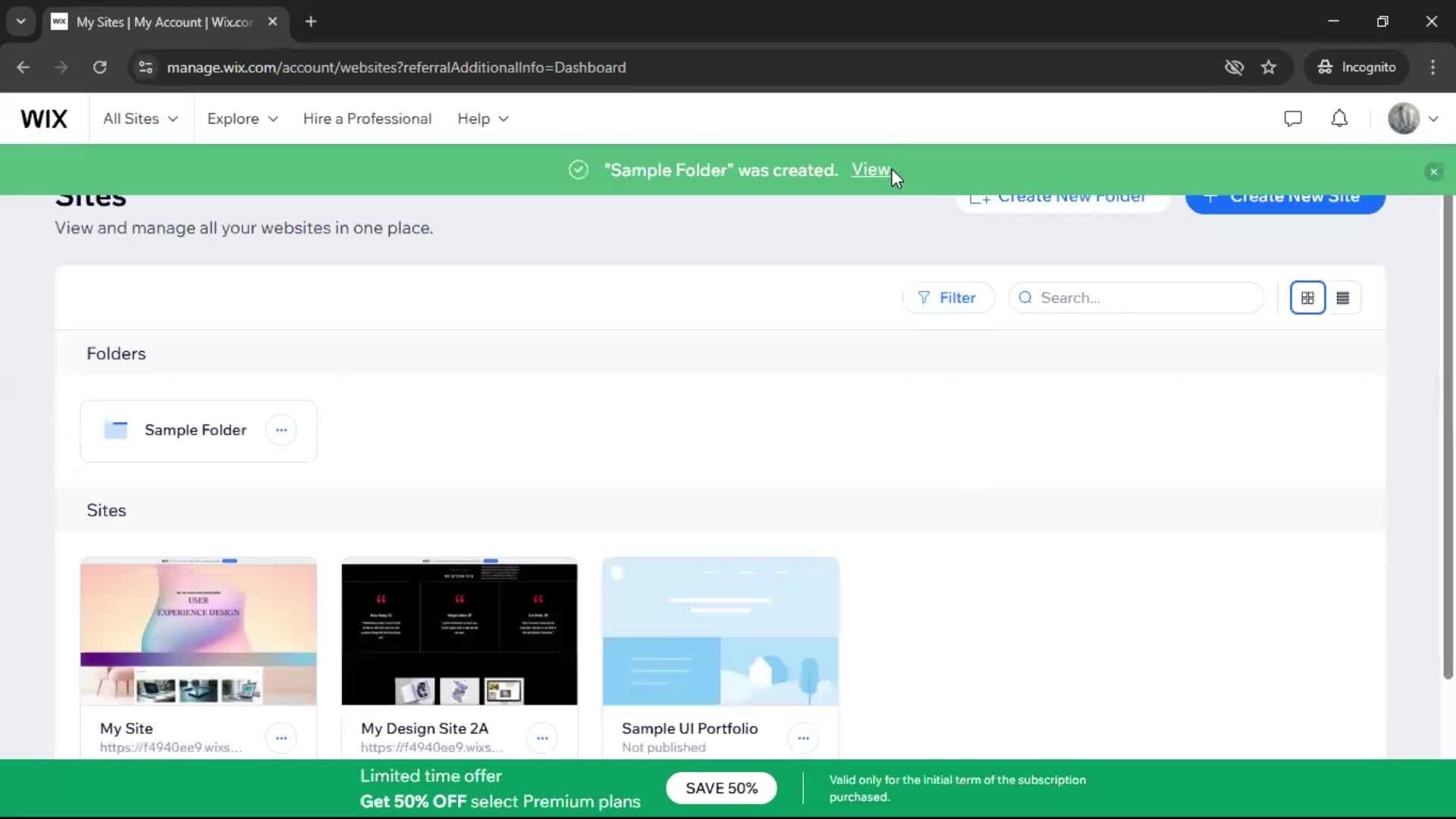 Creating a folder on Wix video thumbnail