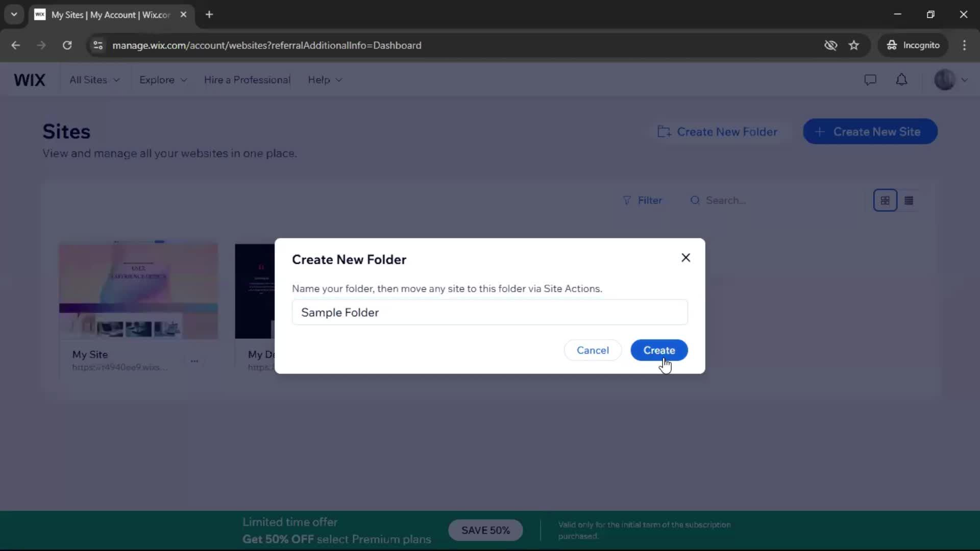 Creating a folder screenshot
