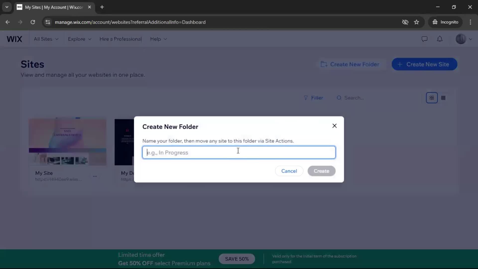 Creating a folder on Wix video thumbnail