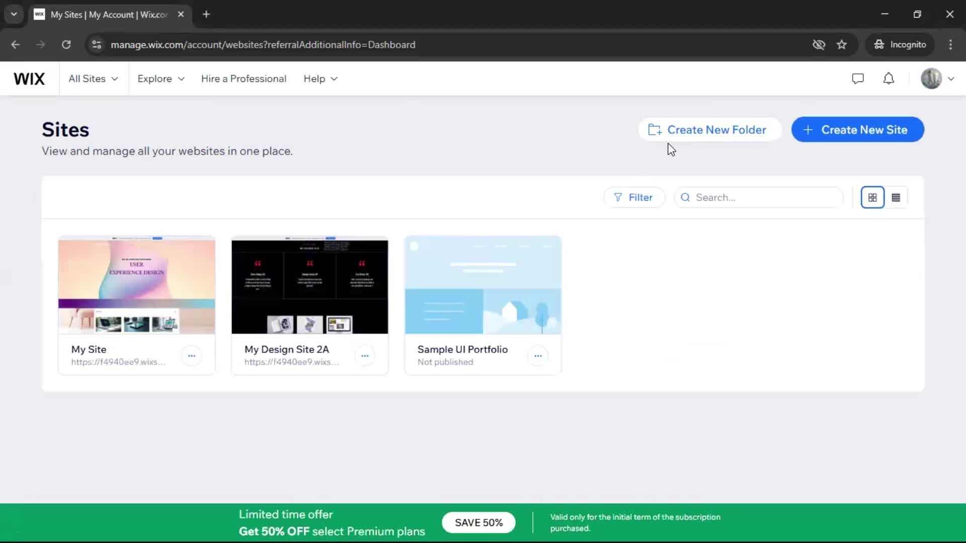Creating a folder on Wix video thumbnail