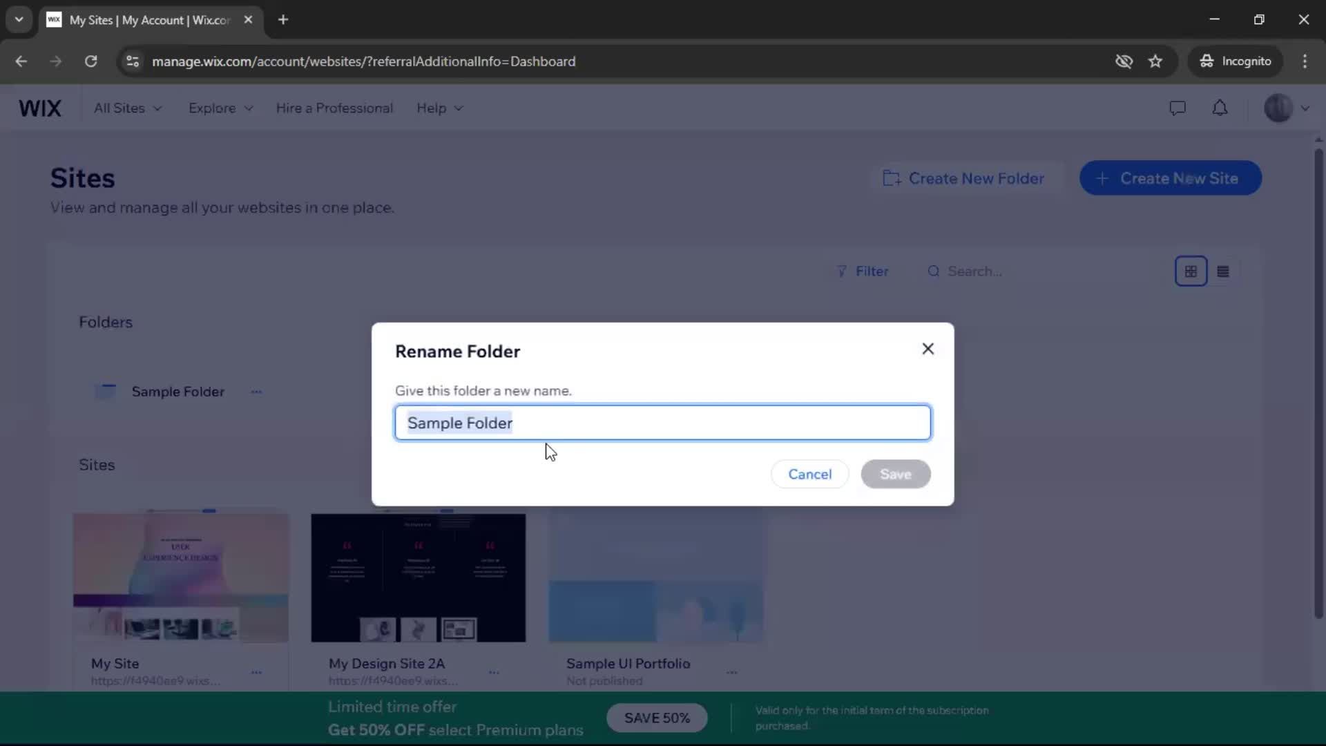 Creating a folder on Wix video thumbnail