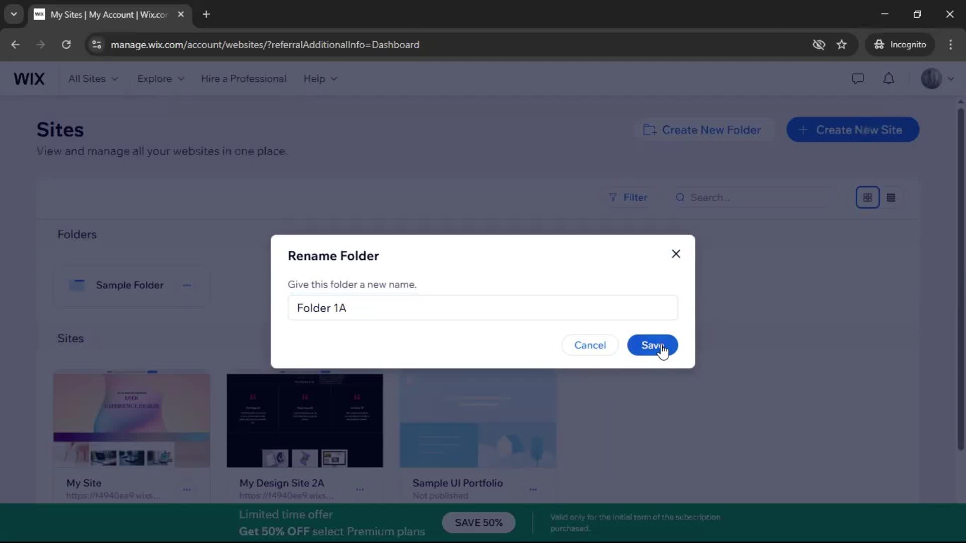 Creating a folder screenshot