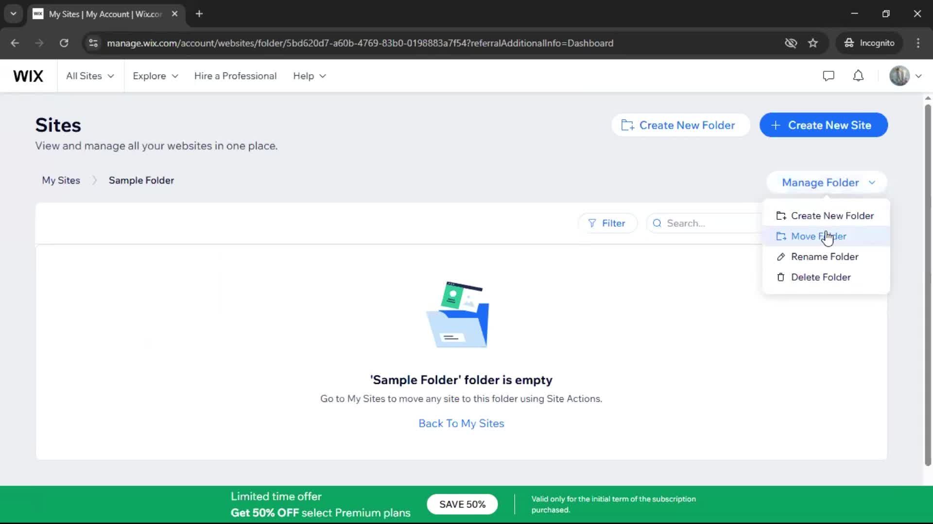 Creating a folder screenshot