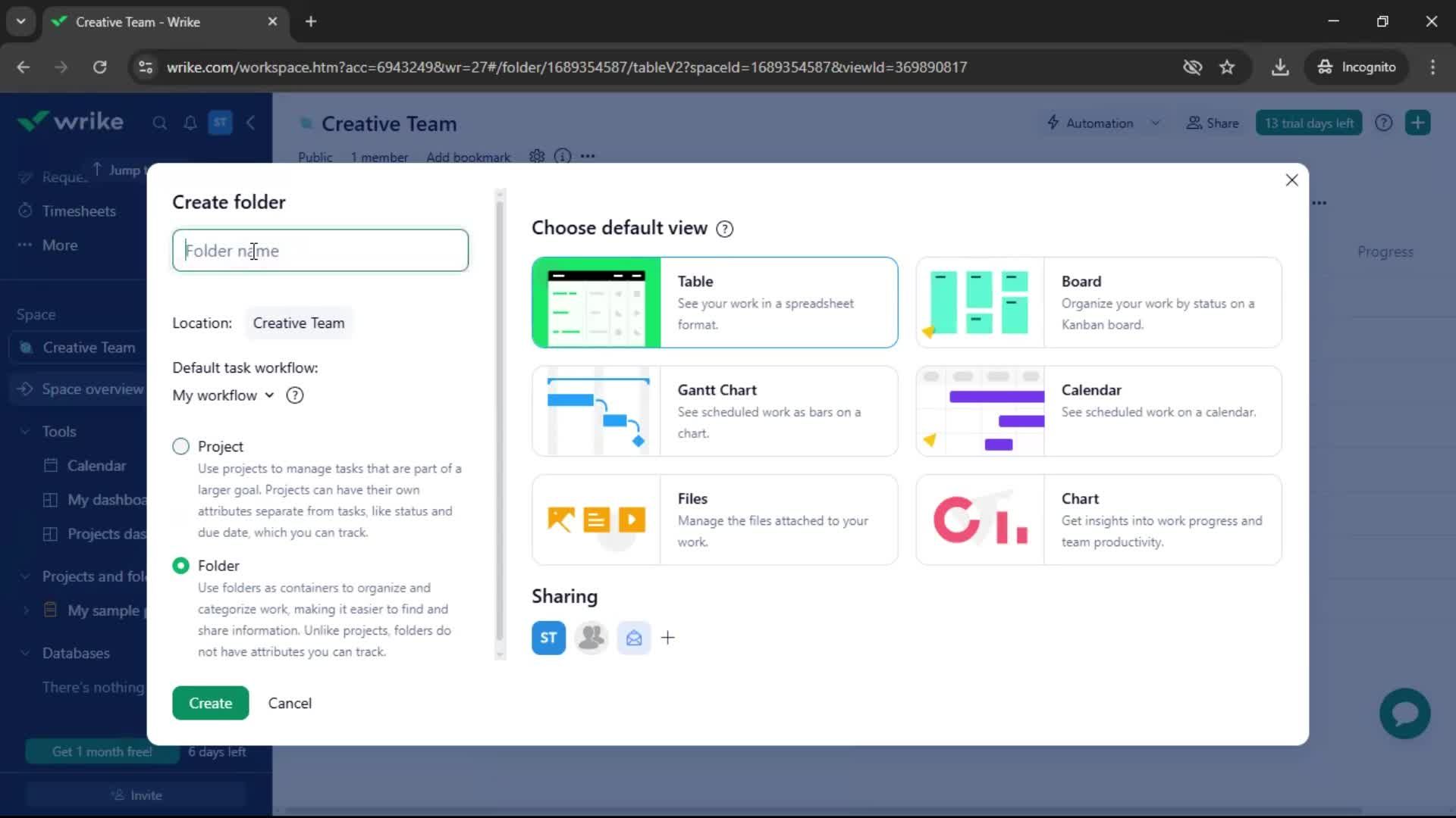 Creating a folder screenshot