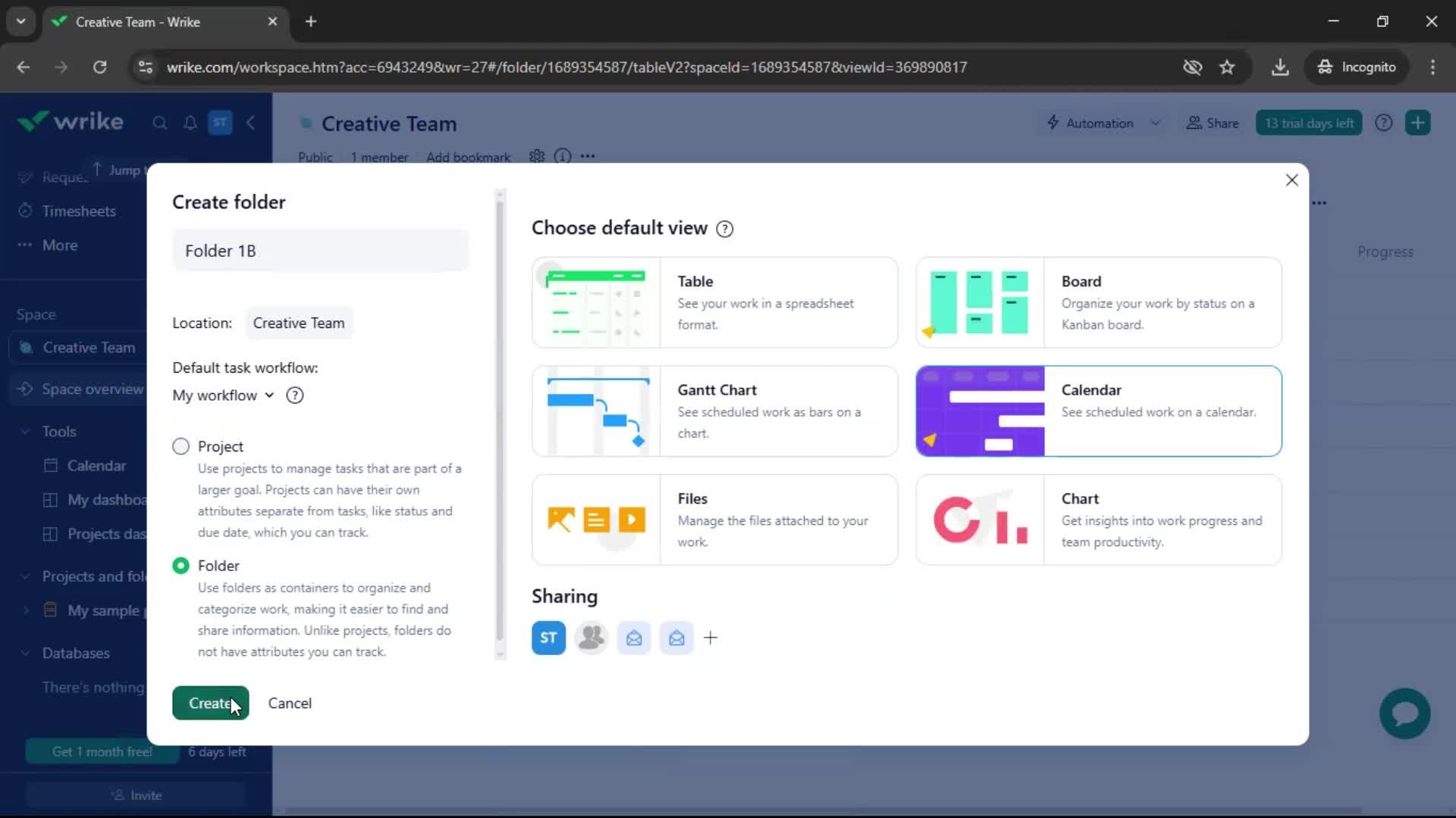 Creating a folder screenshot